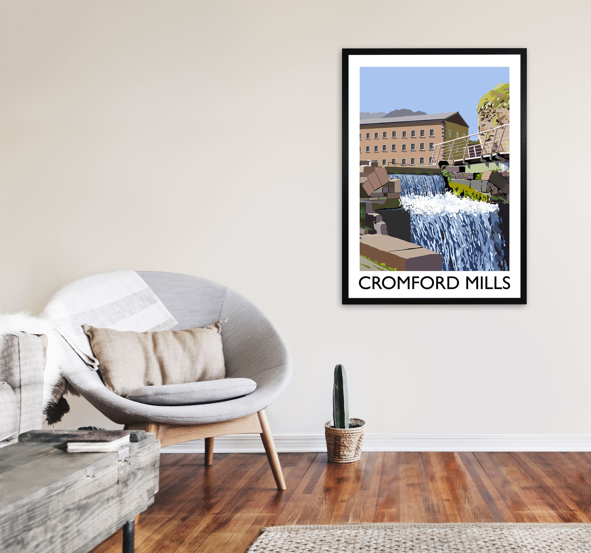 Cromford Mills Portrait by Richard O'Neill A1 White Frame