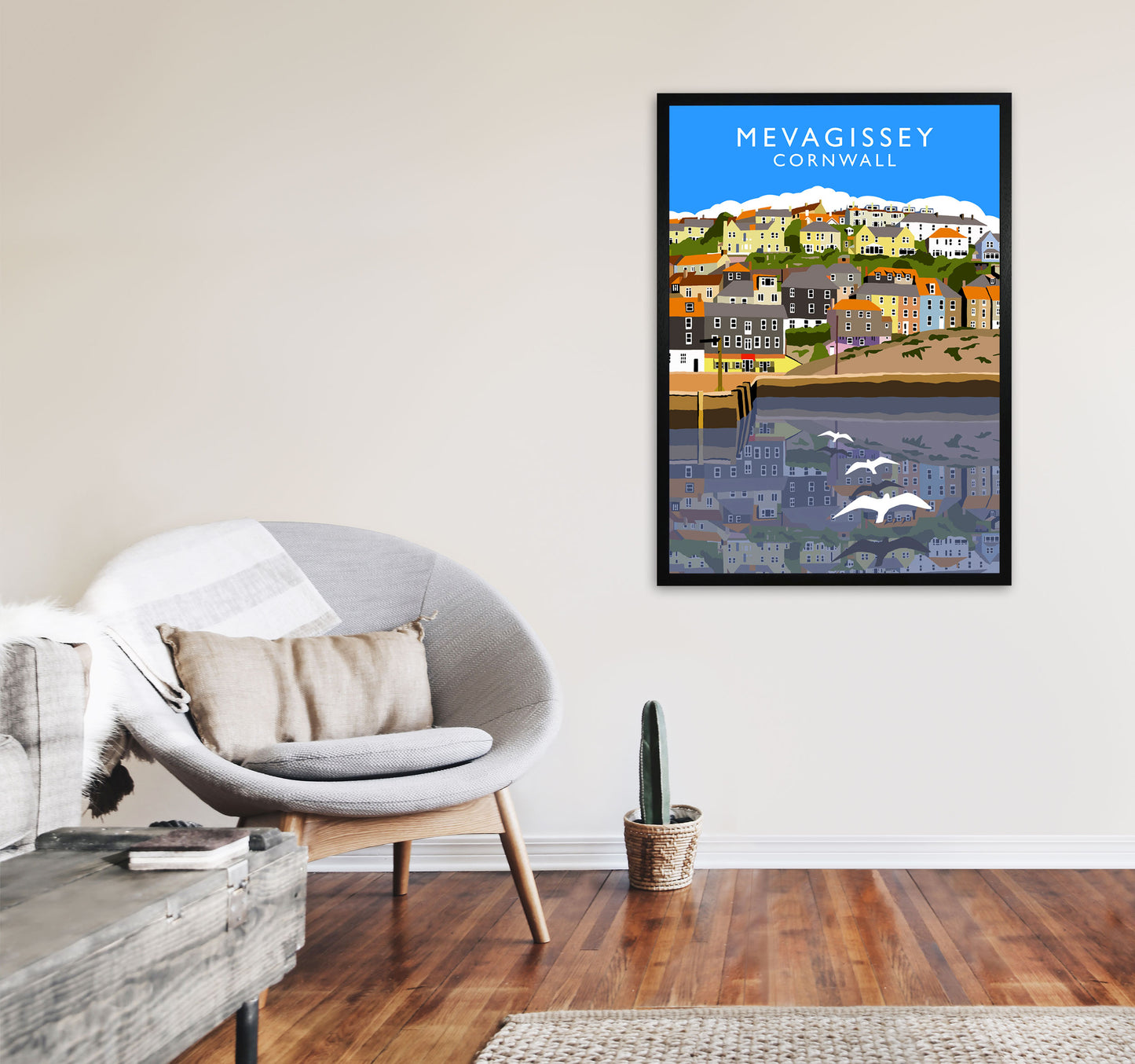 Mevagissey Cornwall Framed Digital Art Print by Richard O'Neill A1 White Frame