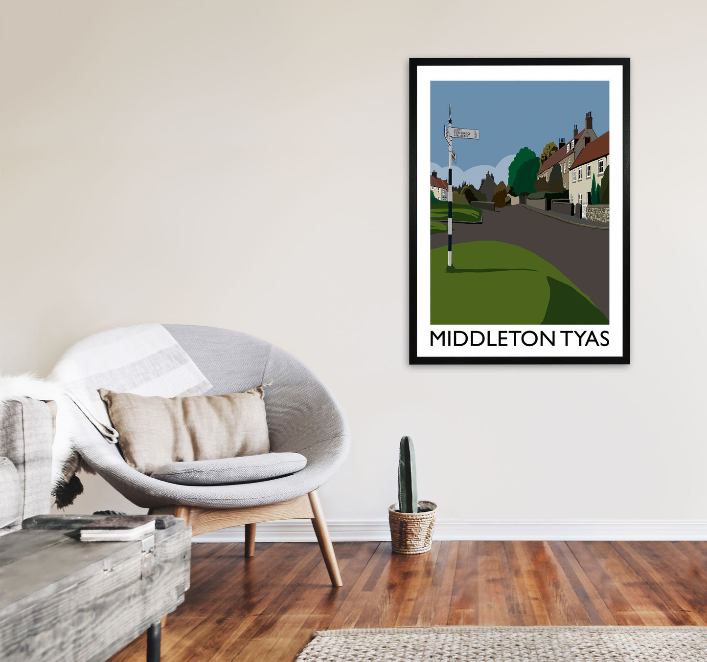 Middleton Tyas Travel Art Print by Richard O'Neill, Framed Wall Art A1 White Frame