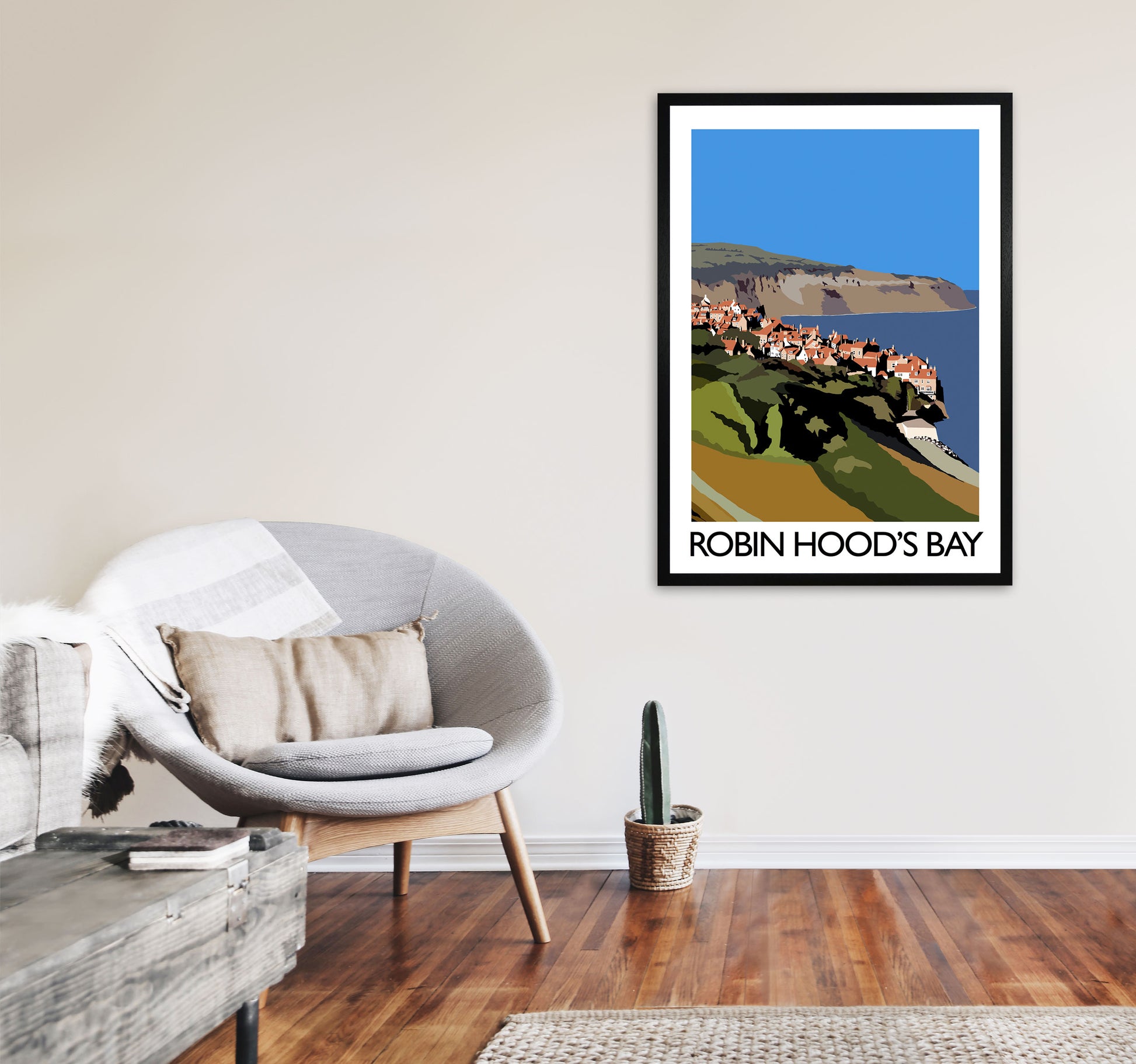 Robin Hood's Bay Travel Art Print by Richard O'Neill, Framed Wall Art A1 White Frame