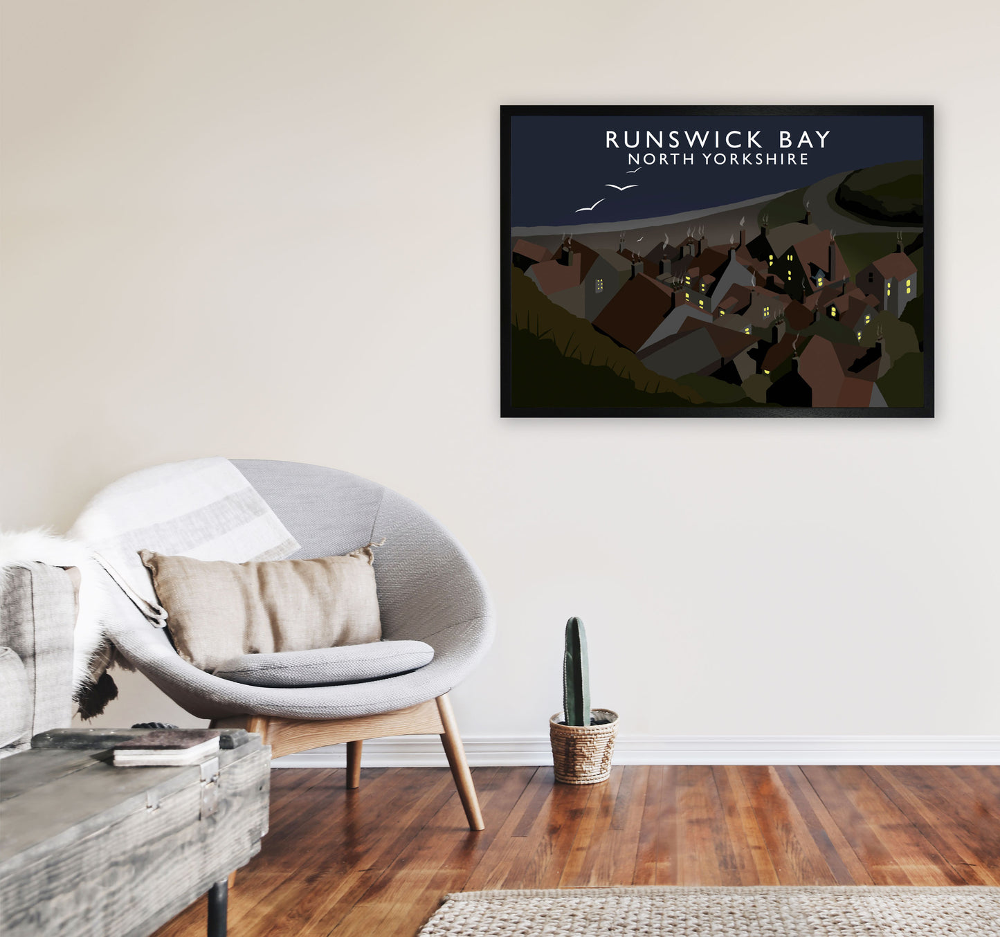 Runswick Bay North Yorkshrie Travel Art Print by Richard O'Neill A1 White Frame