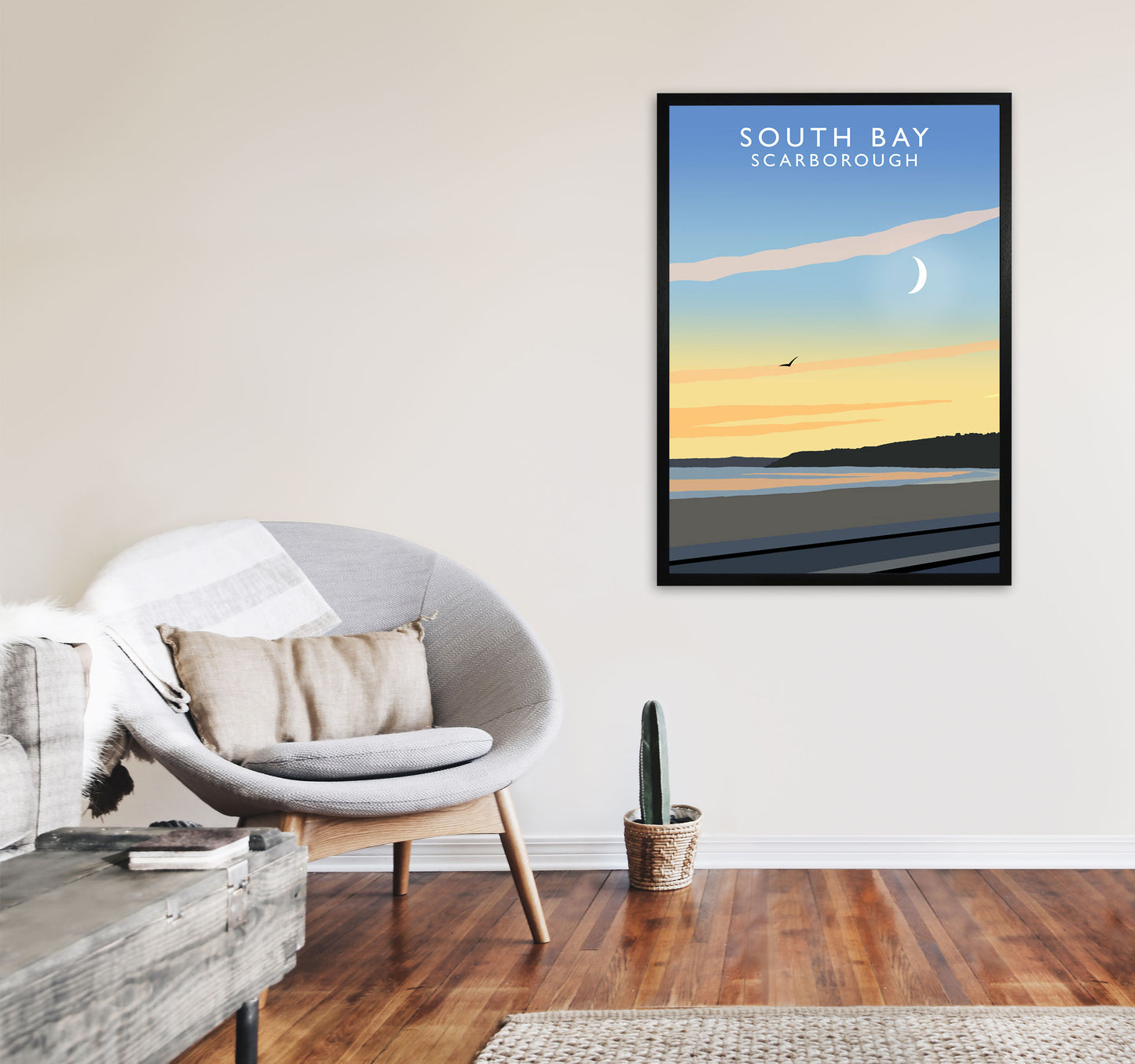 South Bay Scarborough Art Print by Richard O'Neill, Framed Wall Art A1 White Frame