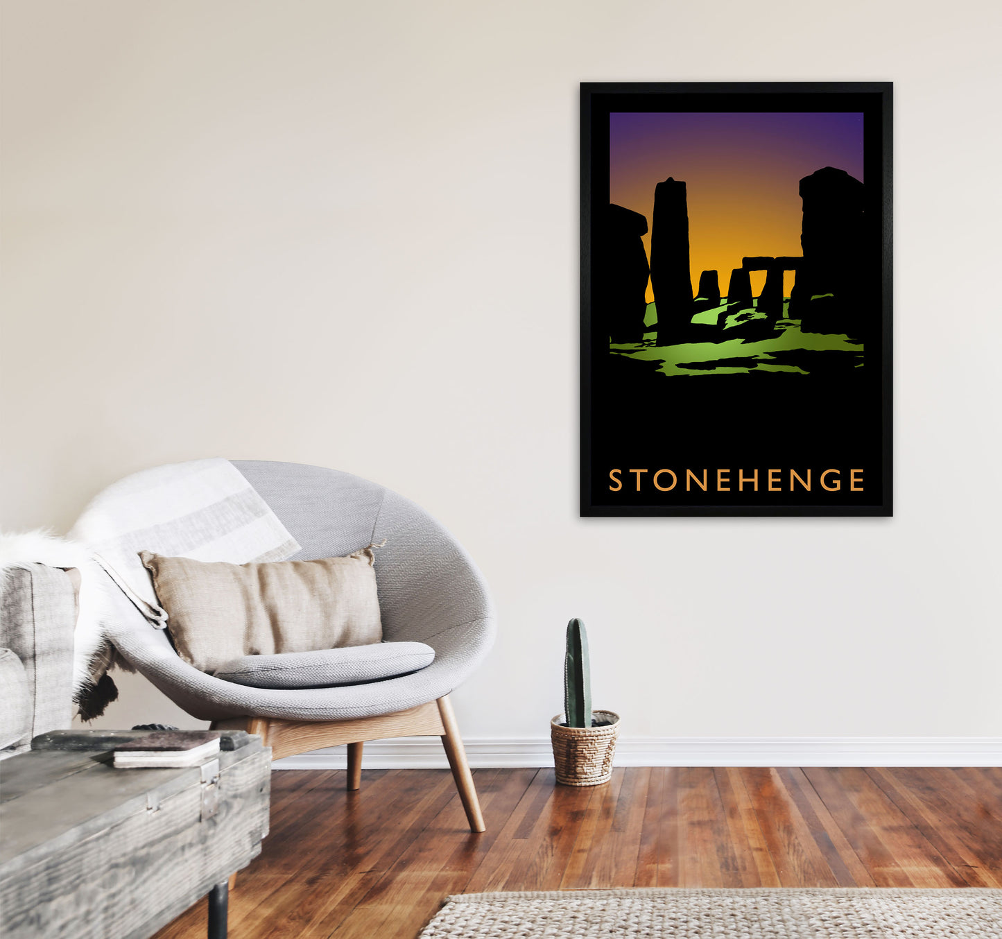 Stonehenge Travel Art Print by Richard O'Neill, Framed Wall Art A1 White Frame
