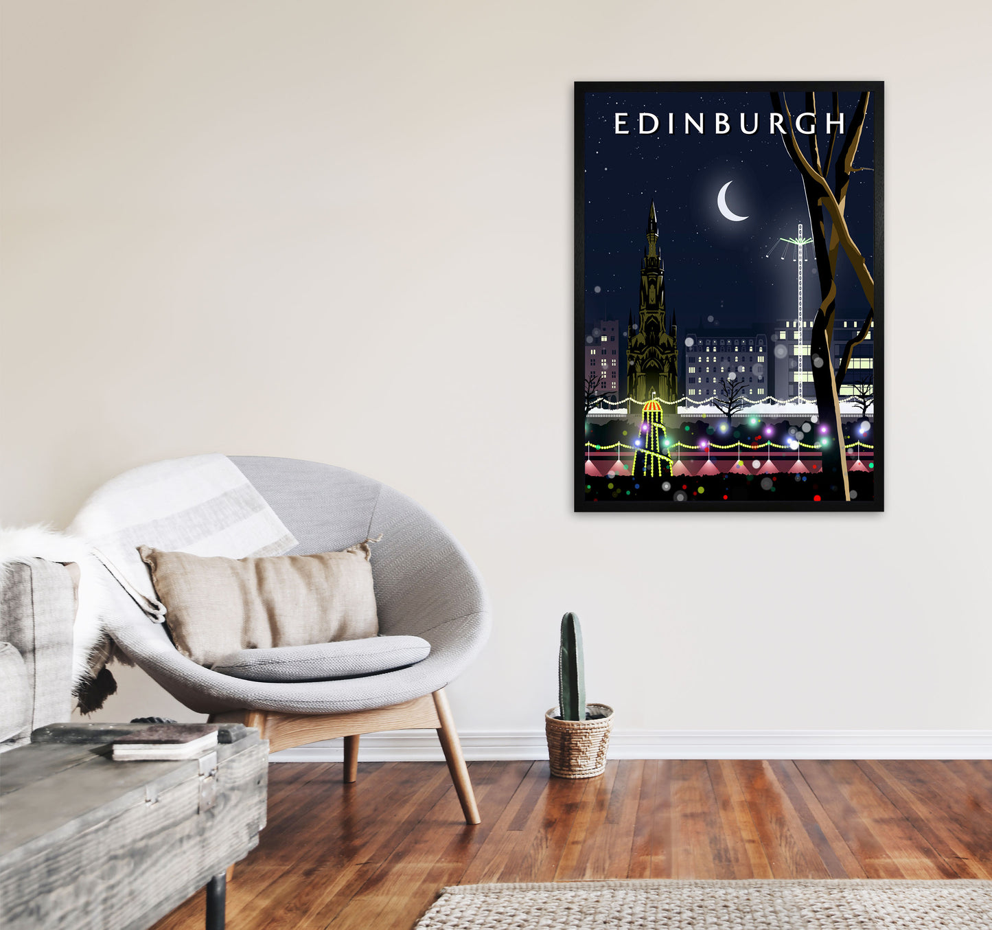 Edinburgh Night Portrait by Richard O'Neill A1 White Frame