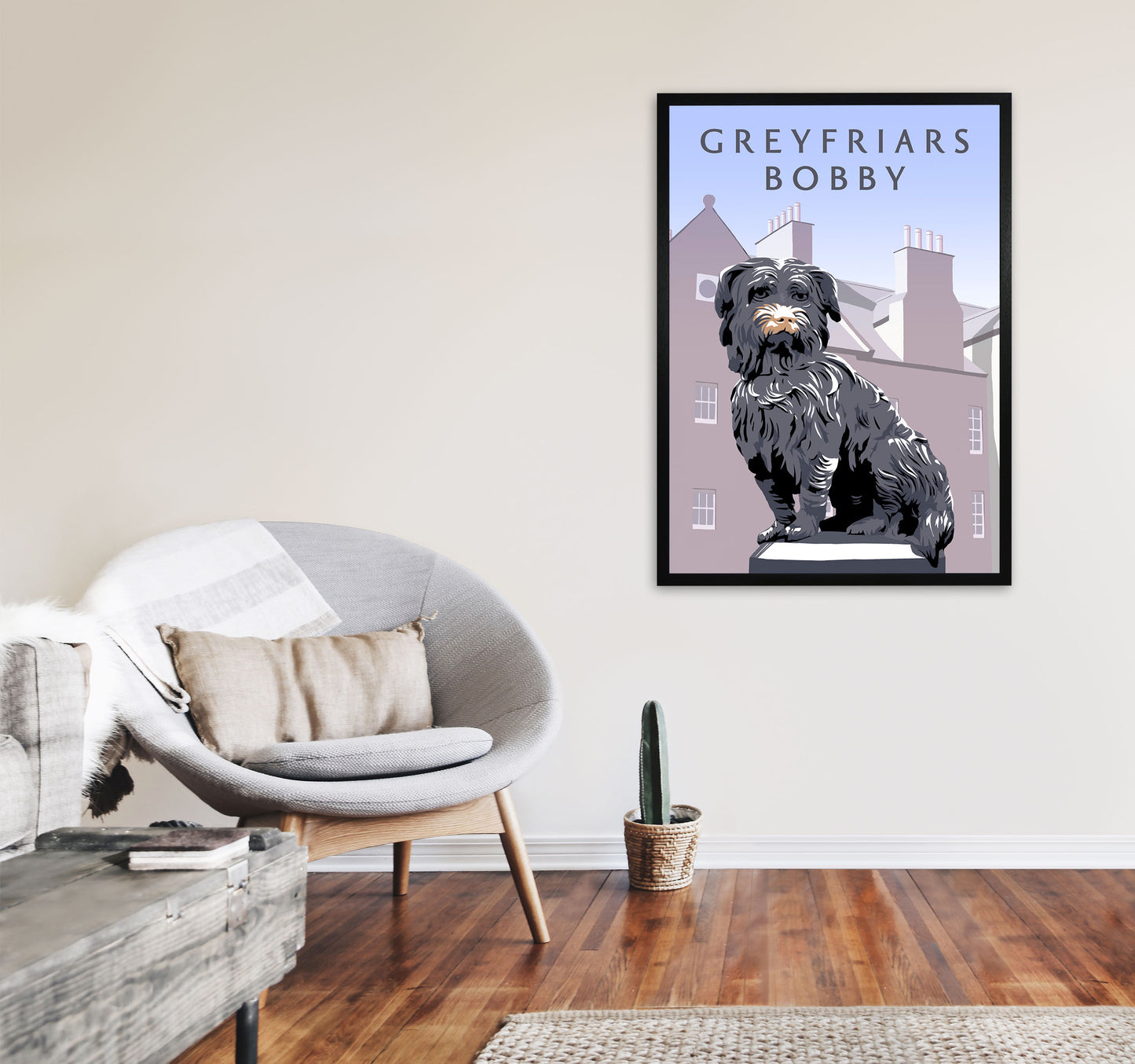 Greyfriars Bobby Portrait by Richard O'Neill A1 White Frame