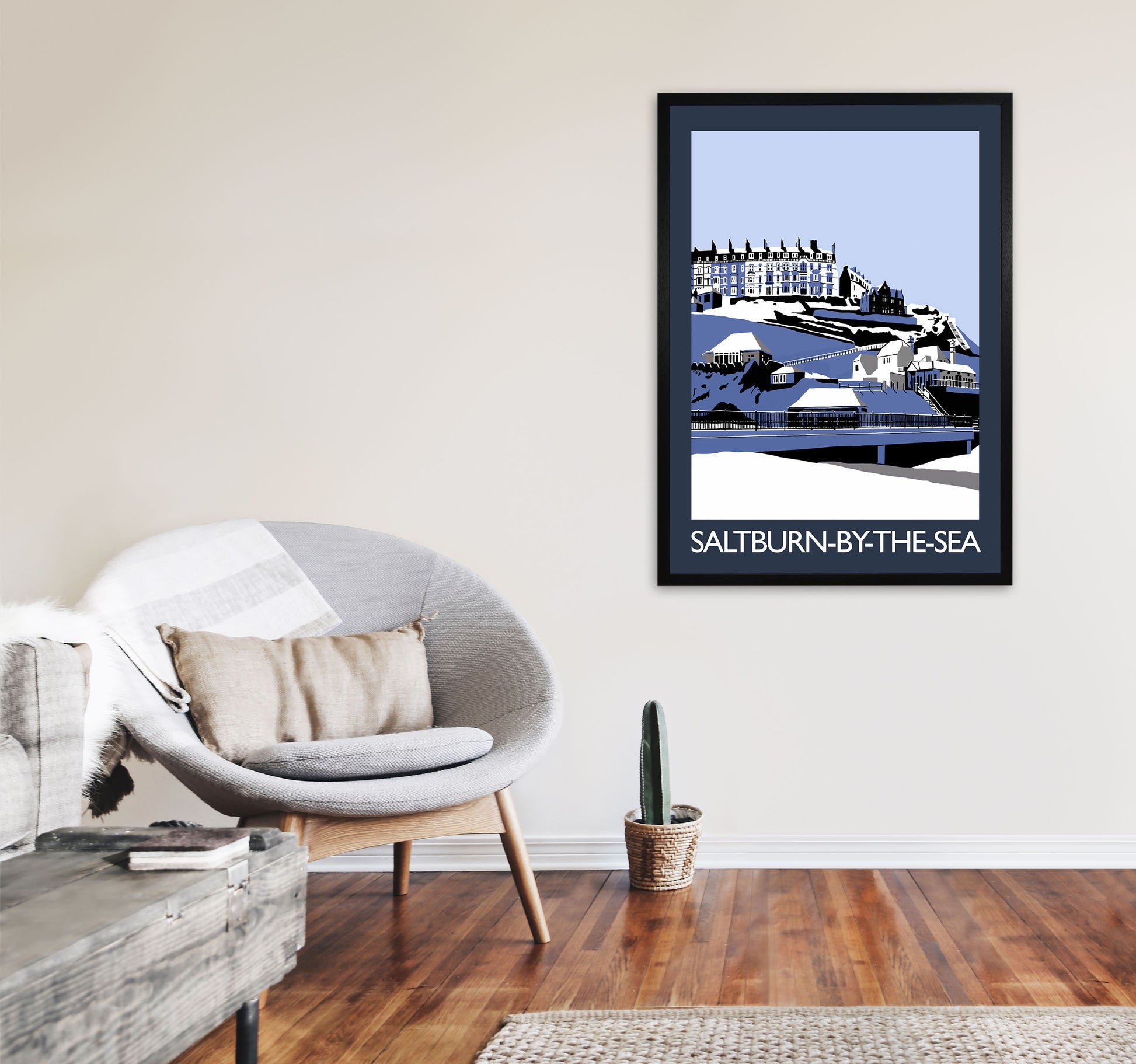 Saltburn-by-the-sea In Snow Portrait by Richard O'Neill A1 White Frame