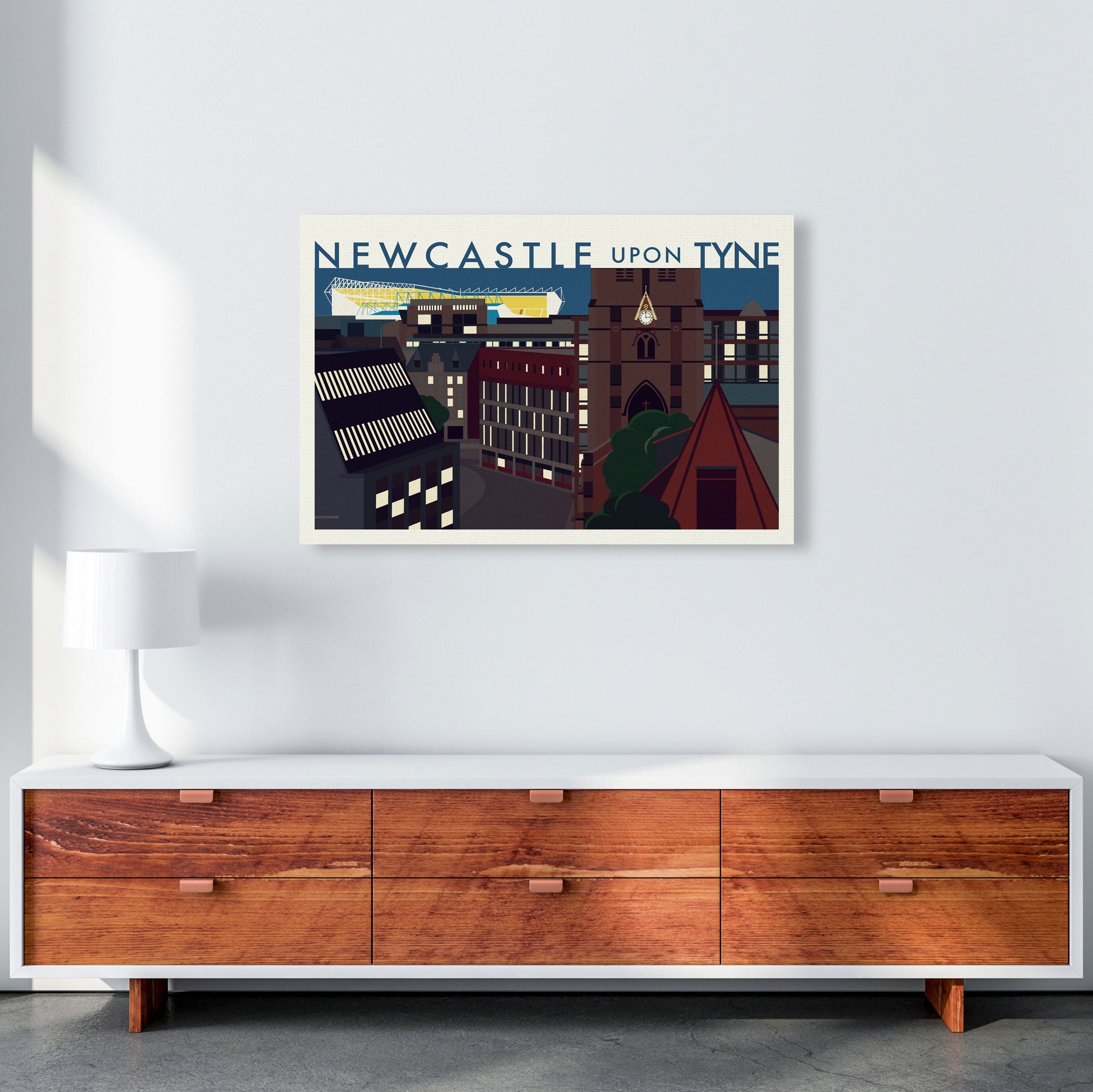 Newcastle upon Tyne 2 (Night) landscape Travel Art Print by Richard O'Neill A1 Canvas