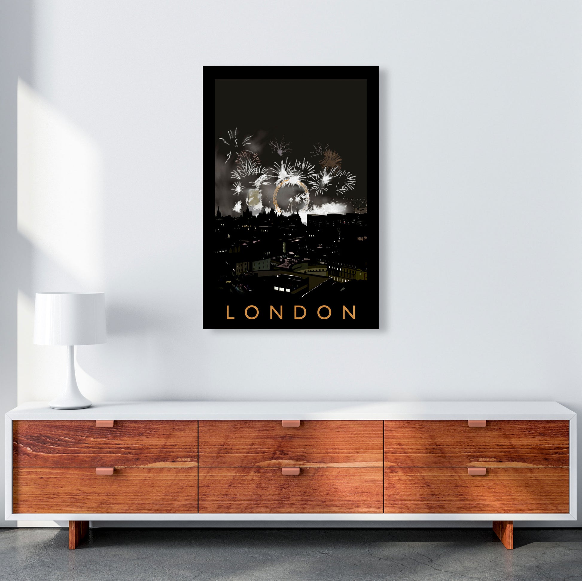 London Fireworks Art Print by Richard O'Neill A1 Canvas