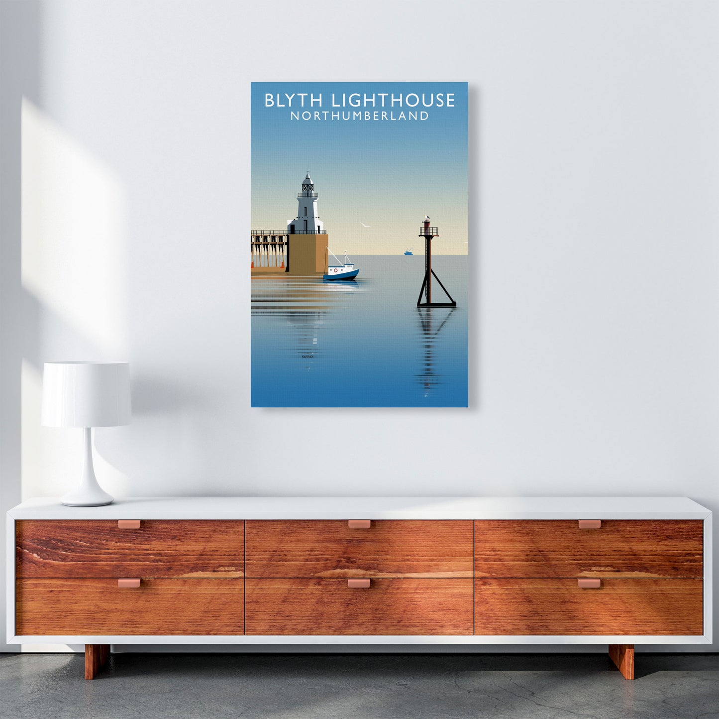 Blyth Lighthouse Northumberland Art Print by Richard O'Neill A1 Canvas
