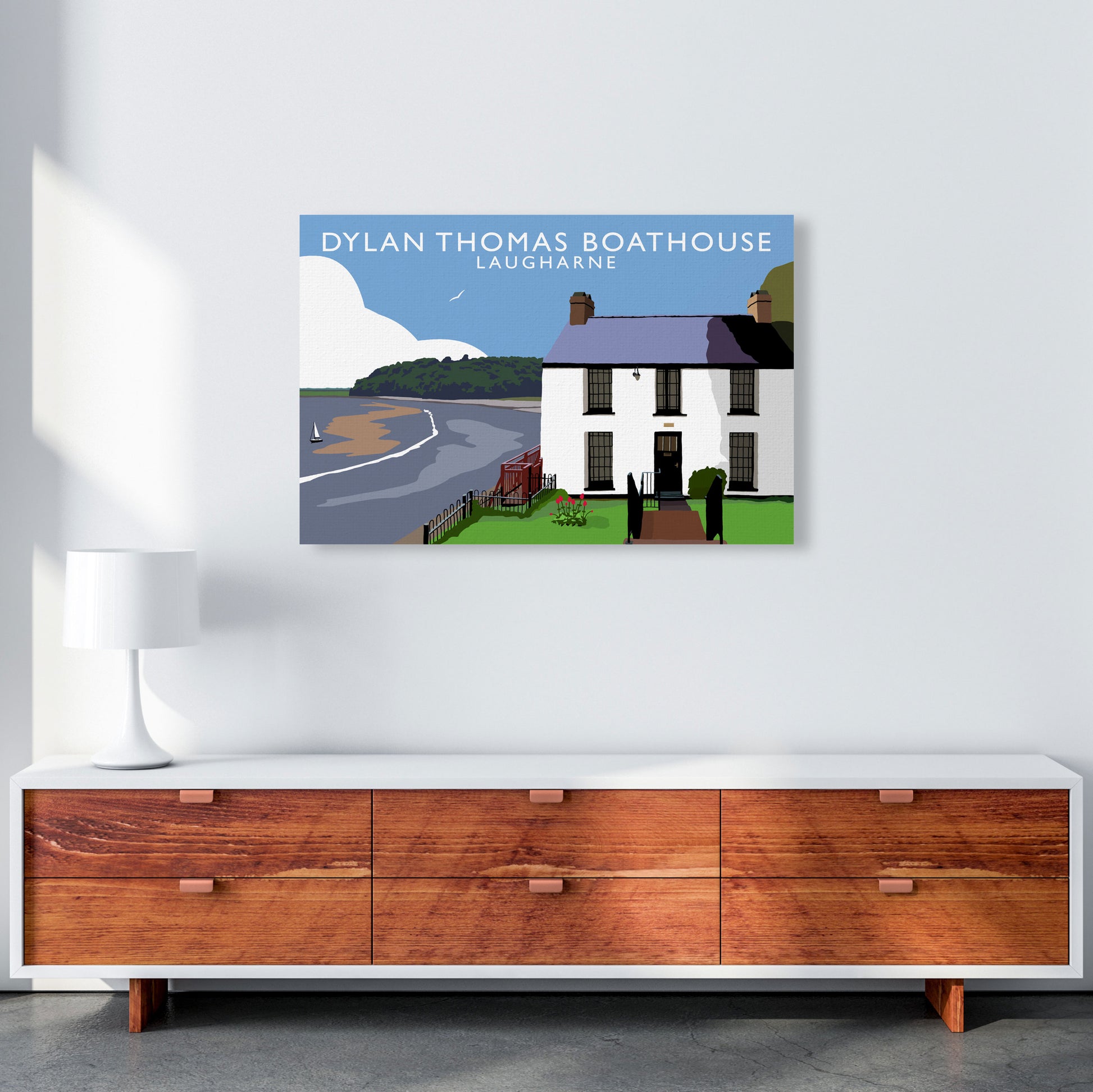 Dylan Thomas Boathouse Art Print by Richard O'Neill A1 Canvas