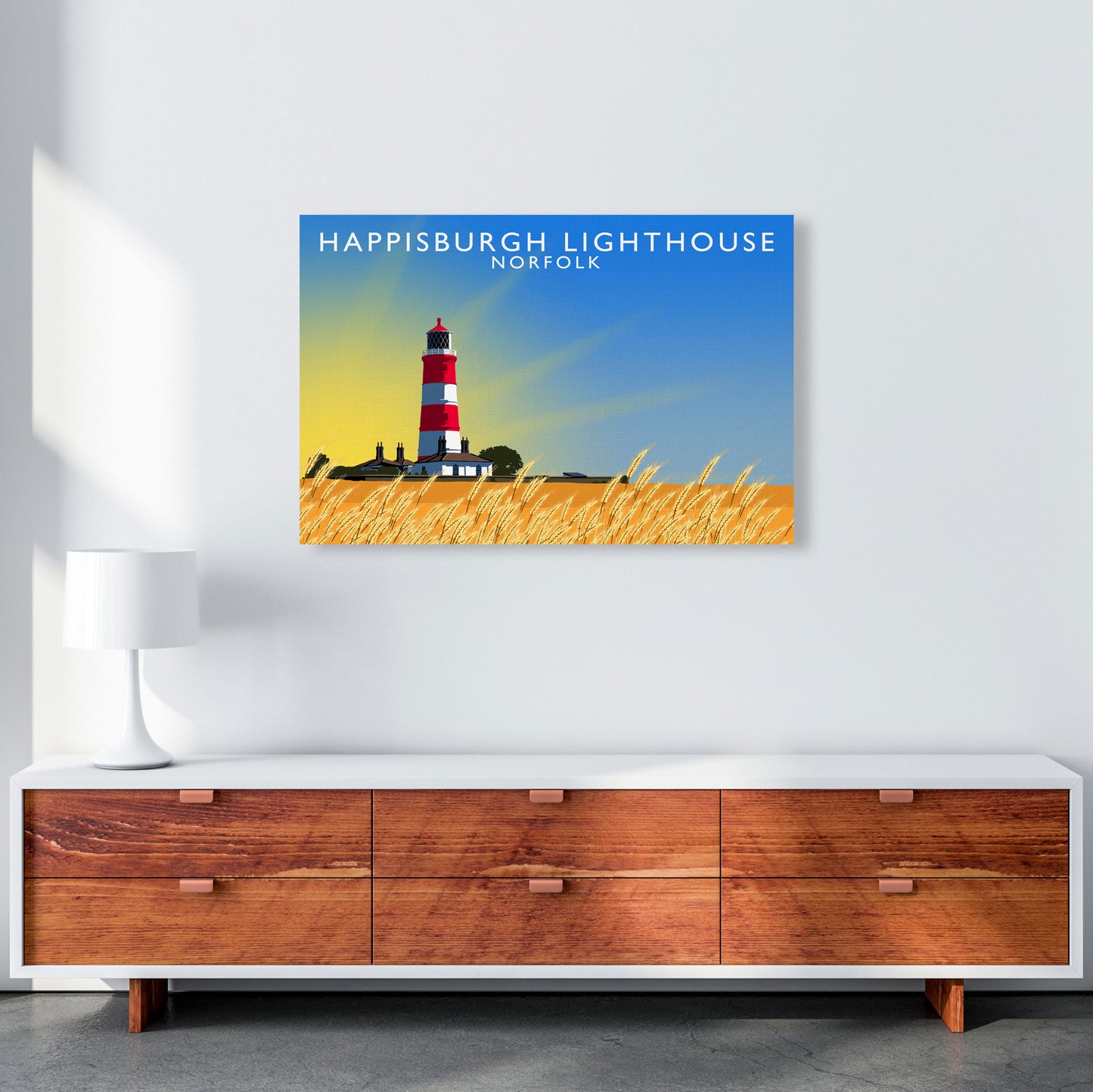 Hapisburgh Lighthouse Norfolk Art Print by Richard O'Neill, Framed Wall Art A1 Canvas