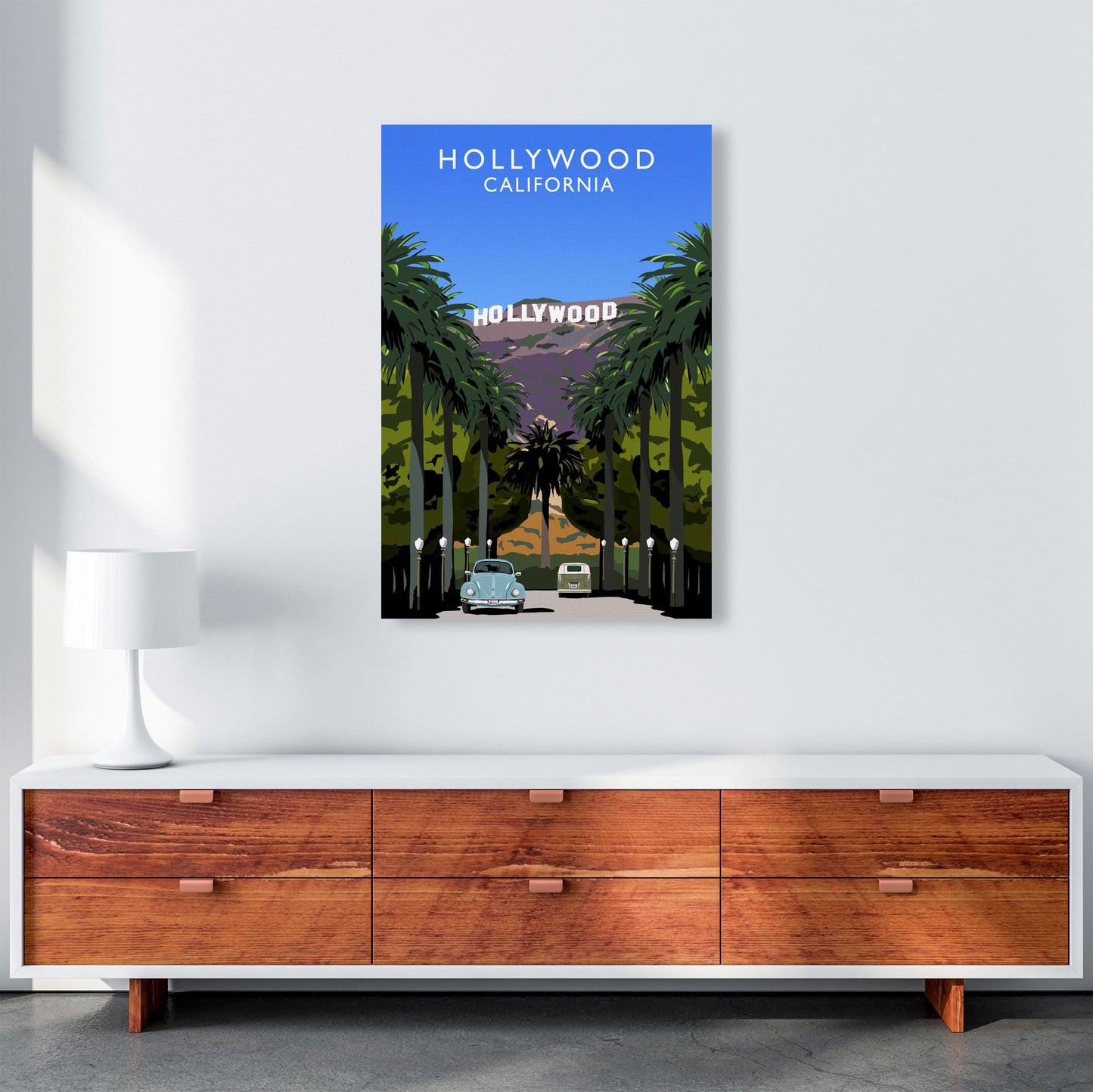 Hollywood California Travel Art Print by Richard O'Neill, Framed Wall Art A1 Canvas