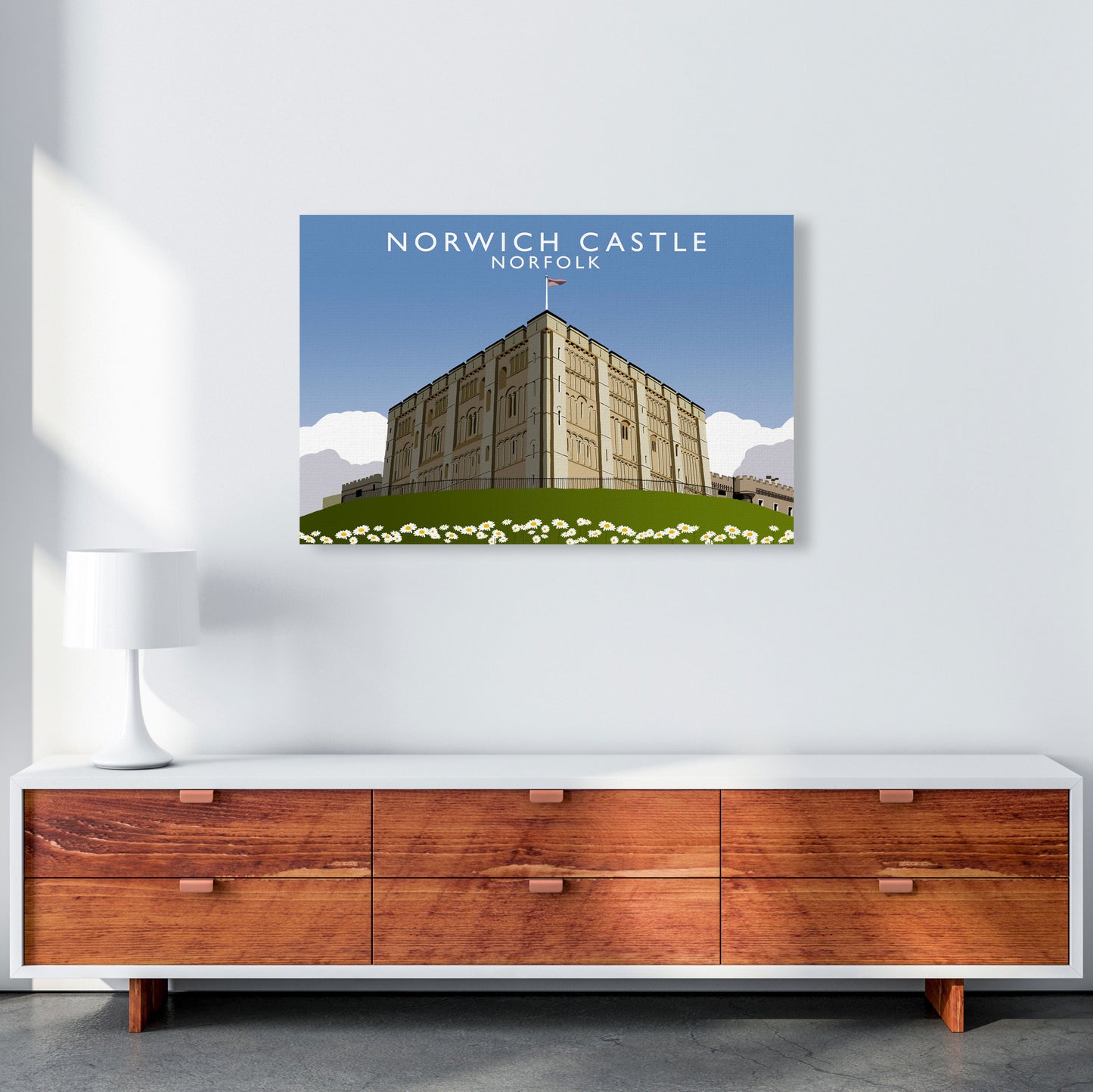 Norwich Castle Norfolk Travel Art Print by Richard O'Neill, Framed Wall Art A1 Canvas