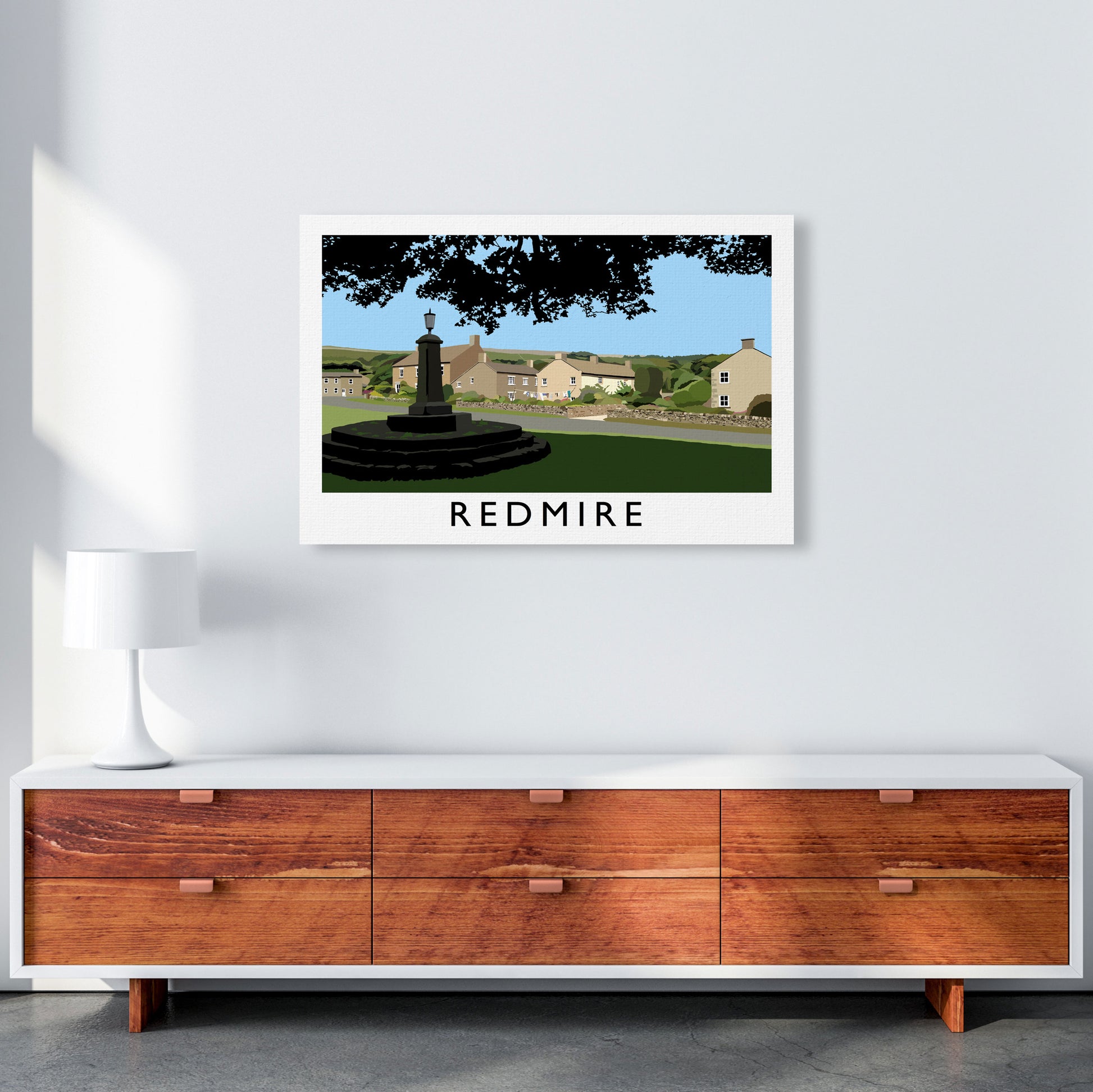 Redmire Travel Art Print by Richard O'Neill, Framed Wall Art A1 Canvas