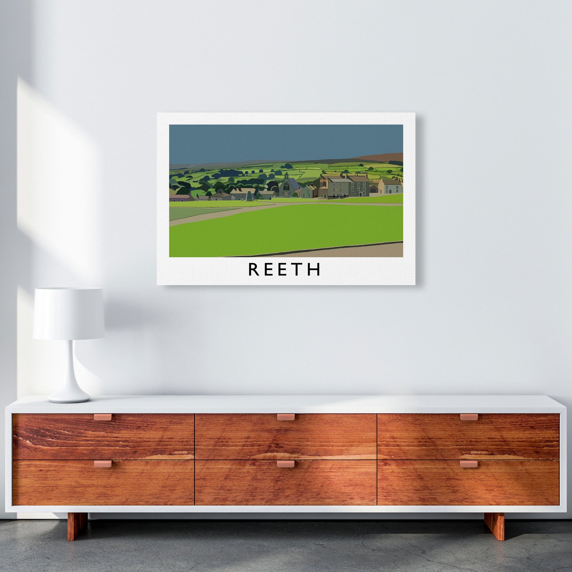 Reeth Travel Art Print by Richard O'Neill, Framed Wall Art A1 Canvas