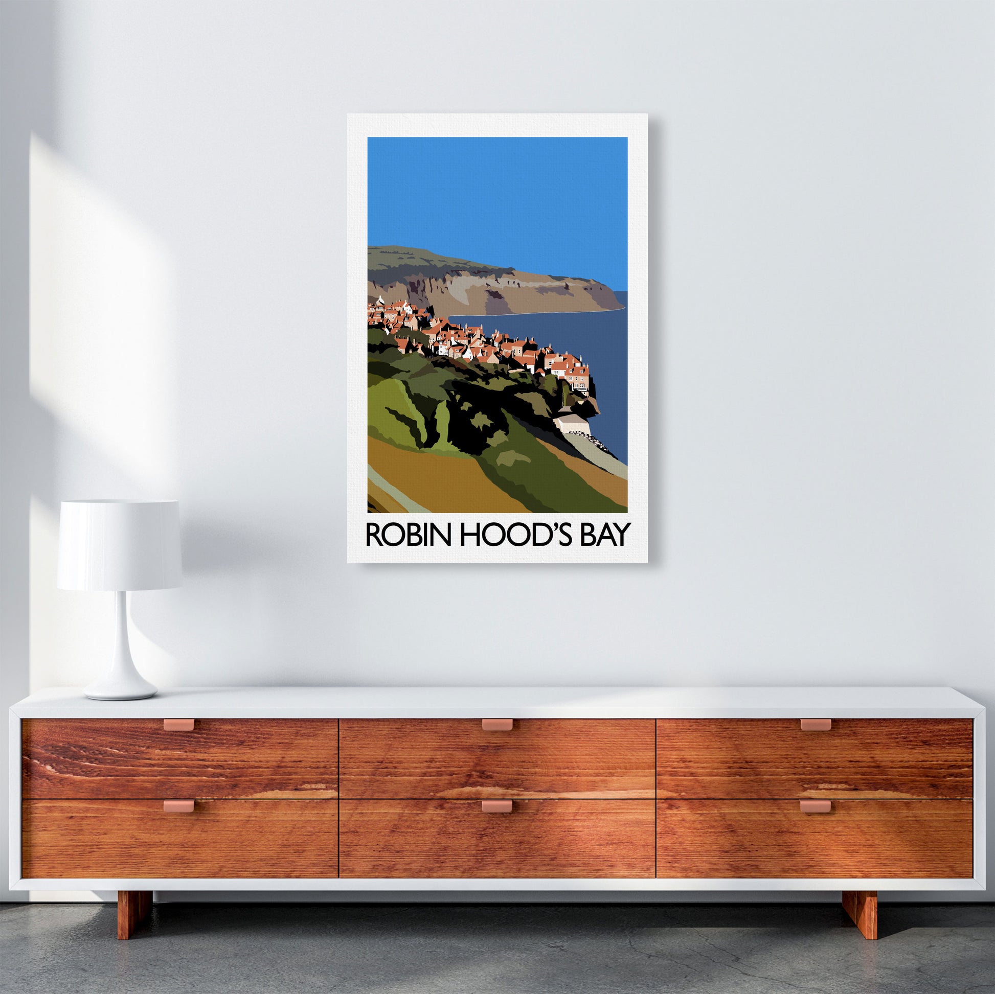 Robin Hood's Bay Travel Art Print by Richard O'Neill, Framed Wall Art A1 Canvas