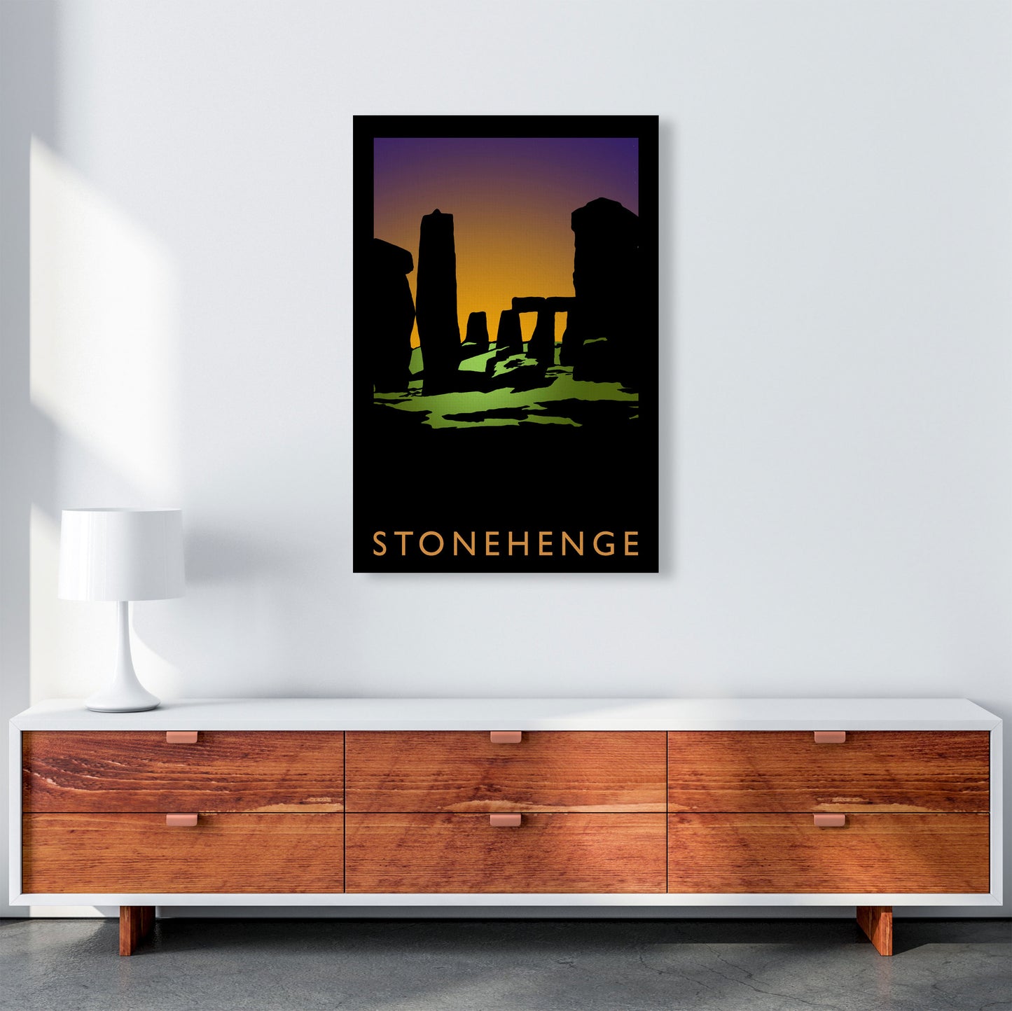 Stonehenge Travel Art Print by Richard O'Neill, Framed Wall Art A1 Canvas