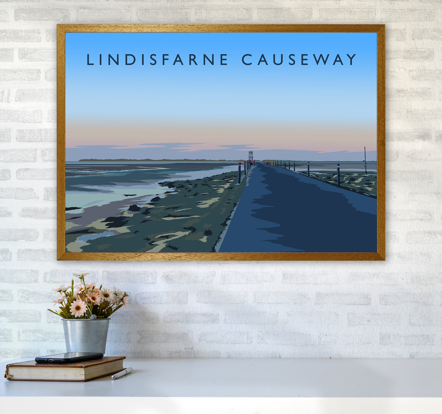 Lindisfarne Causeway Travel Art Print by Richard O'Neill A1 Print Only