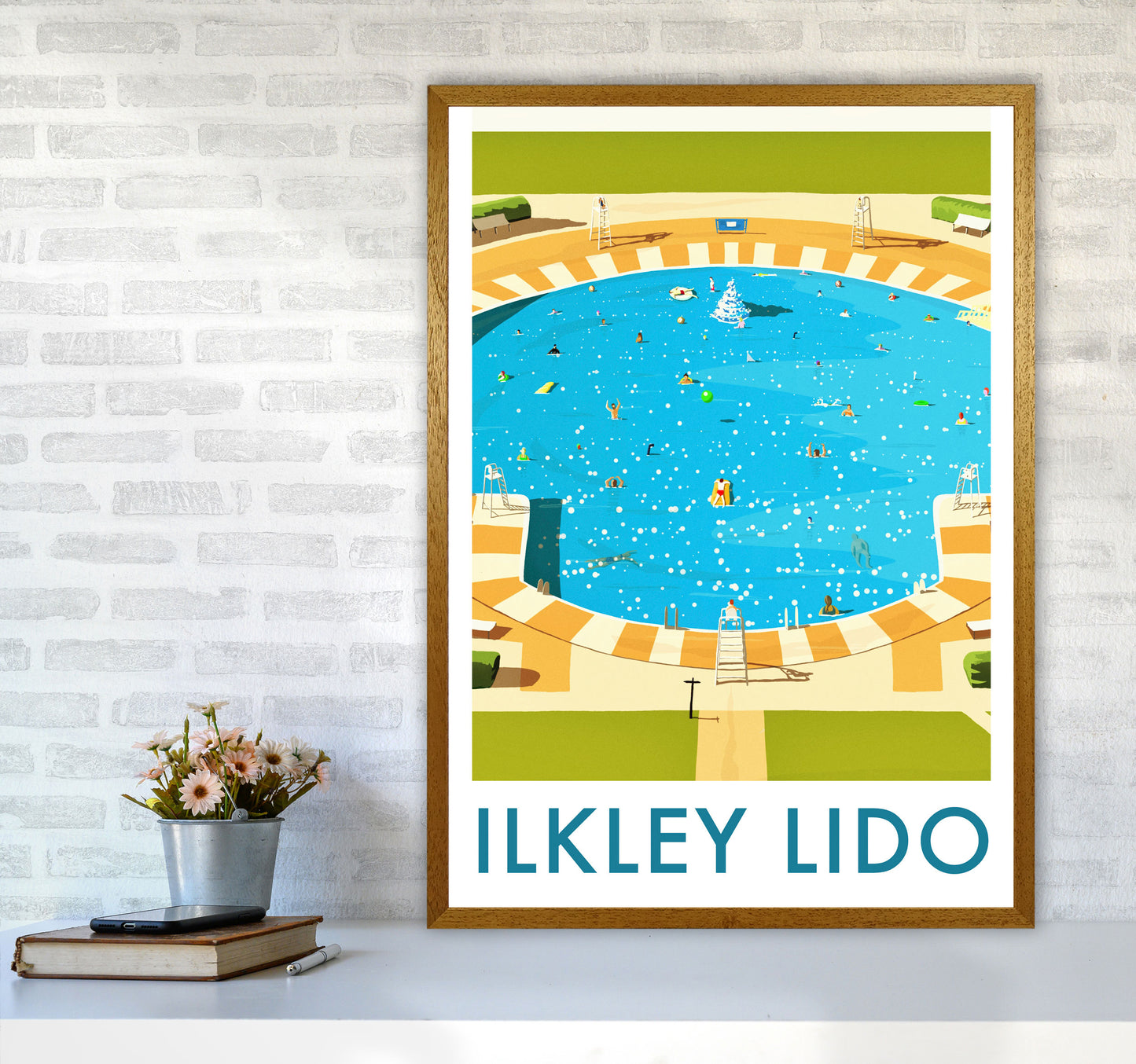 Ilkley Lido portrait Travel Art Print by Richard O'Neill A1 Print Only