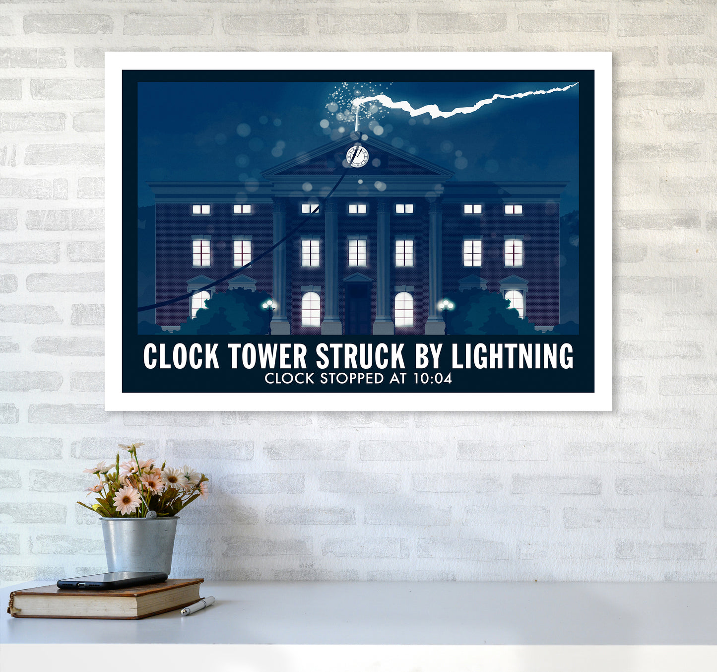 Clock Tower Struck By Lightning Art Print by Richard O'Neill A1 Black Frame