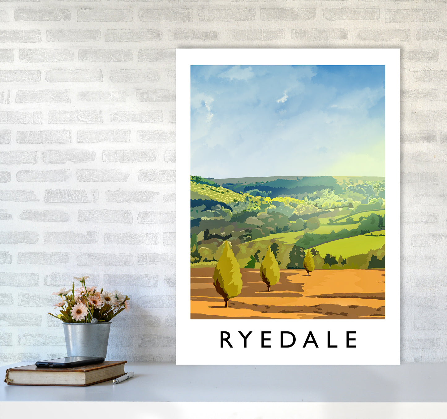 Ryedale portrait Travel Art Print by Richard O'Neill A1 Black Frame