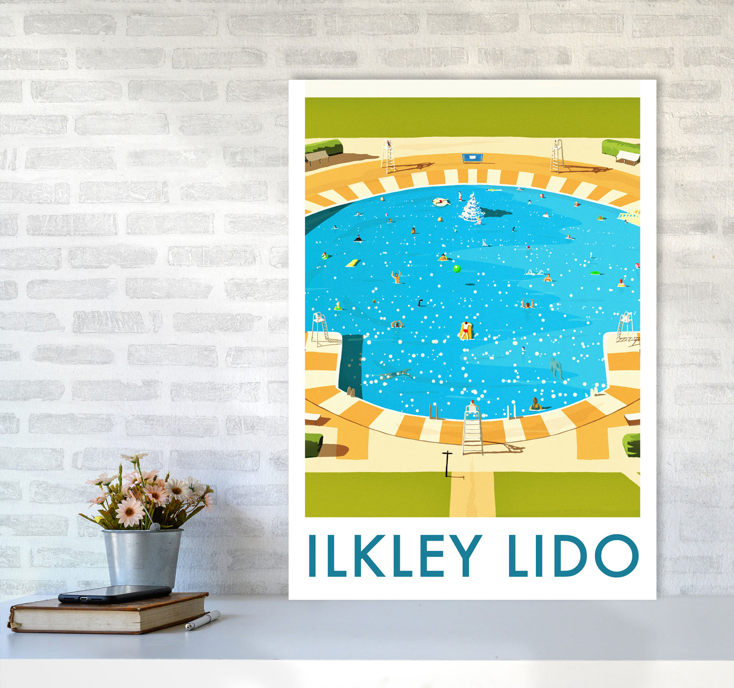 Ilkley Lido portrait Travel Art Print by Richard O'Neill A1 Black Frame