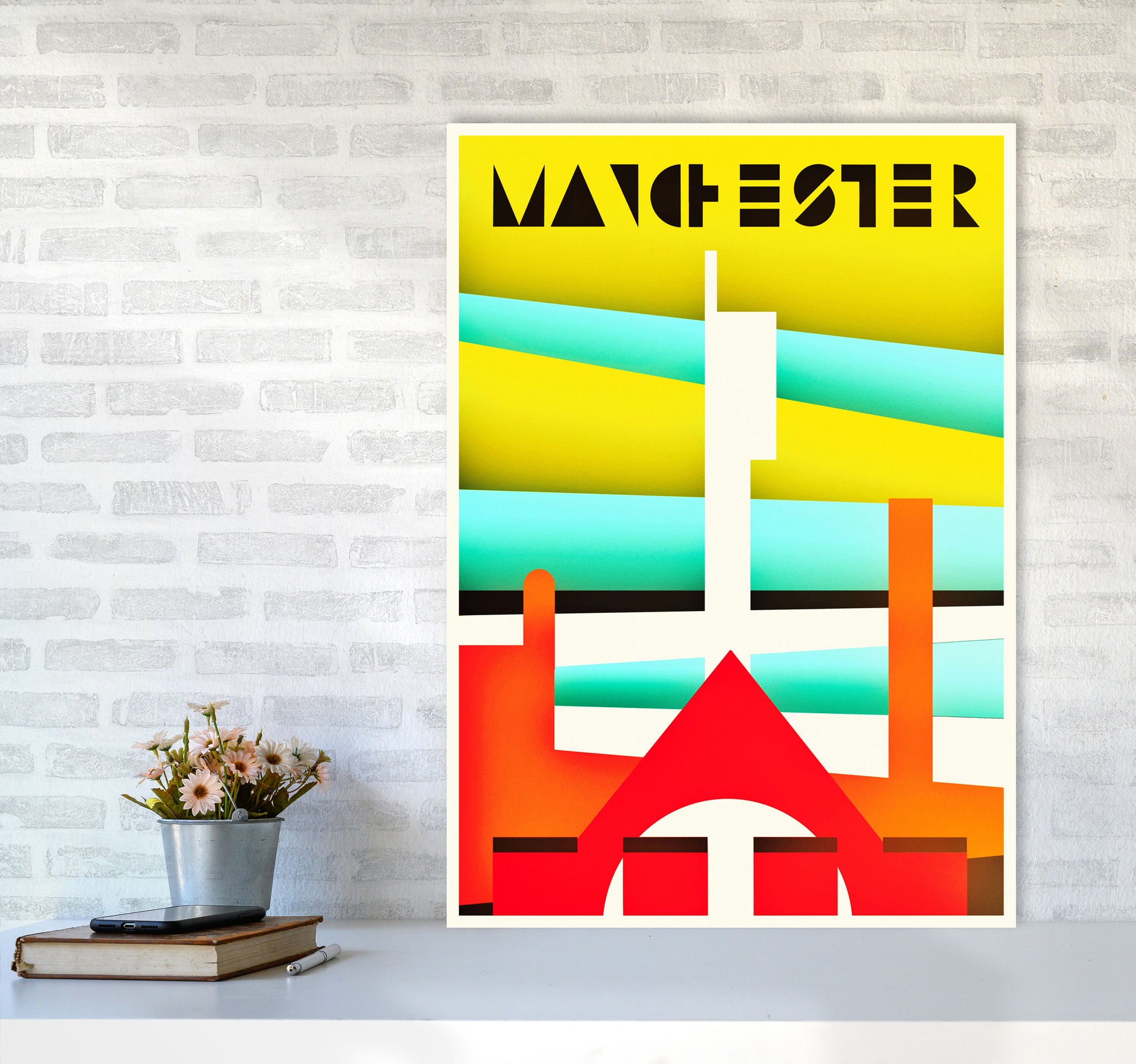 Manchester Travel Art Print by Richard O'Neill A1 Black Frame