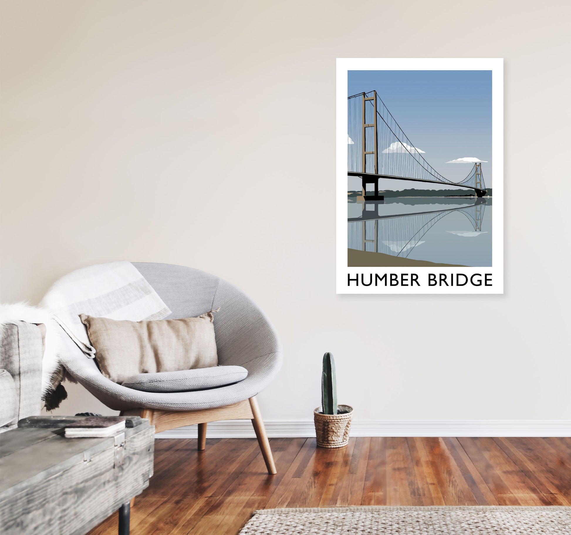Humber Bridge Framed Digital Art Print by Richard O'Neill A1 Black Frame