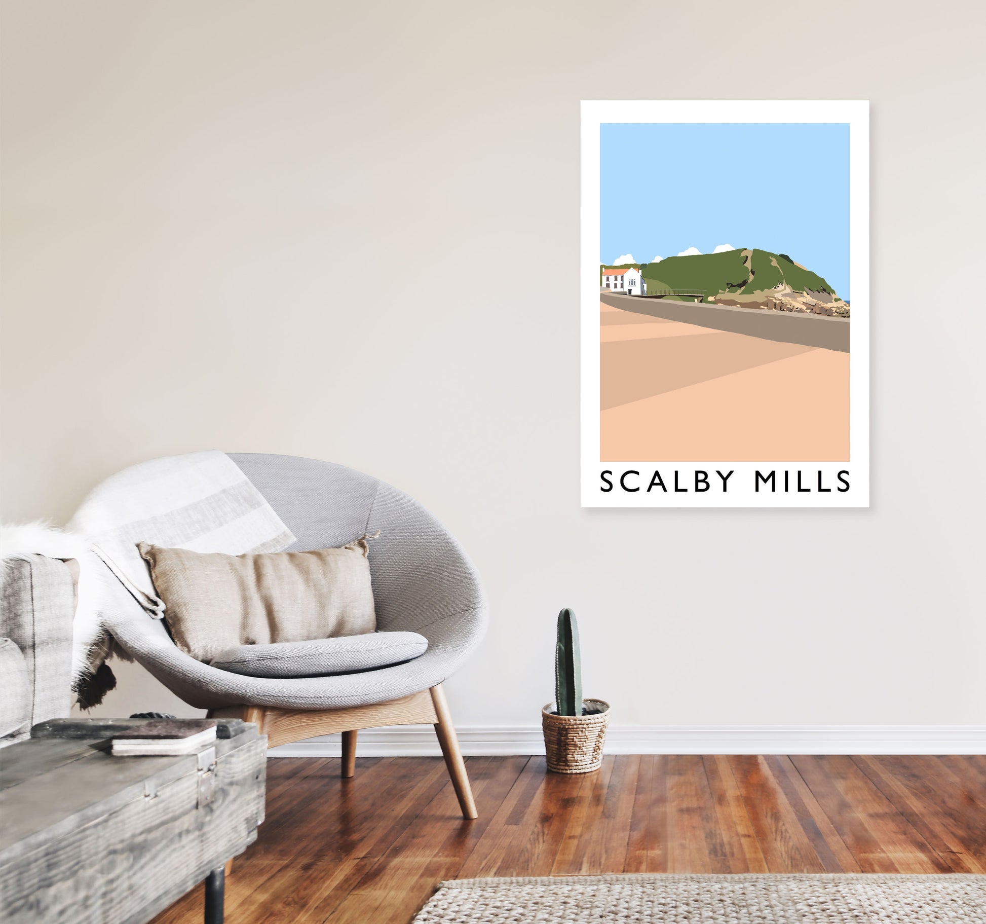 Scalby Mills Art Print by Richard O'Neill A1 Black Frame