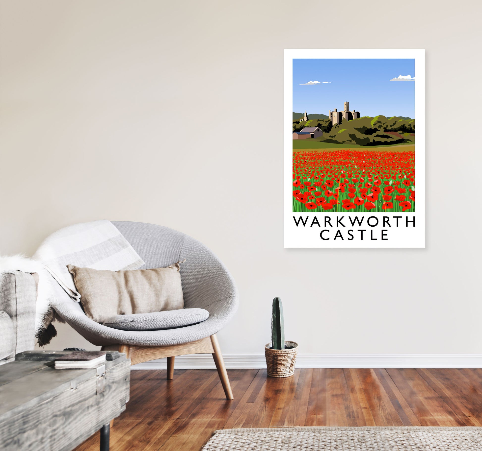 Warkworth Castle Art Print by Richard O'Neill A1 Black Frame
