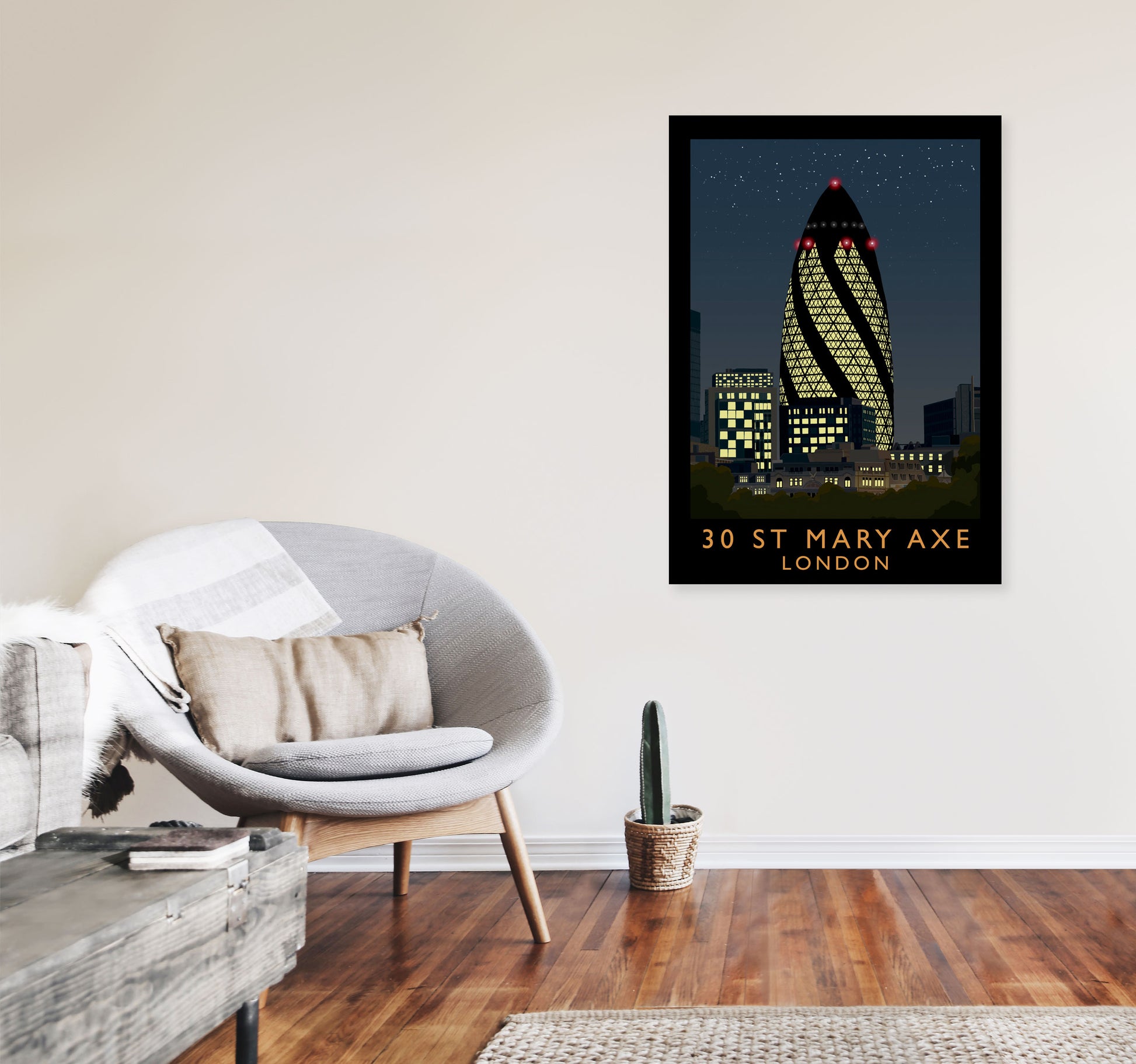 30 St Mary Axe London Travel Art Print by Richard O'Neill A1 Black Frame