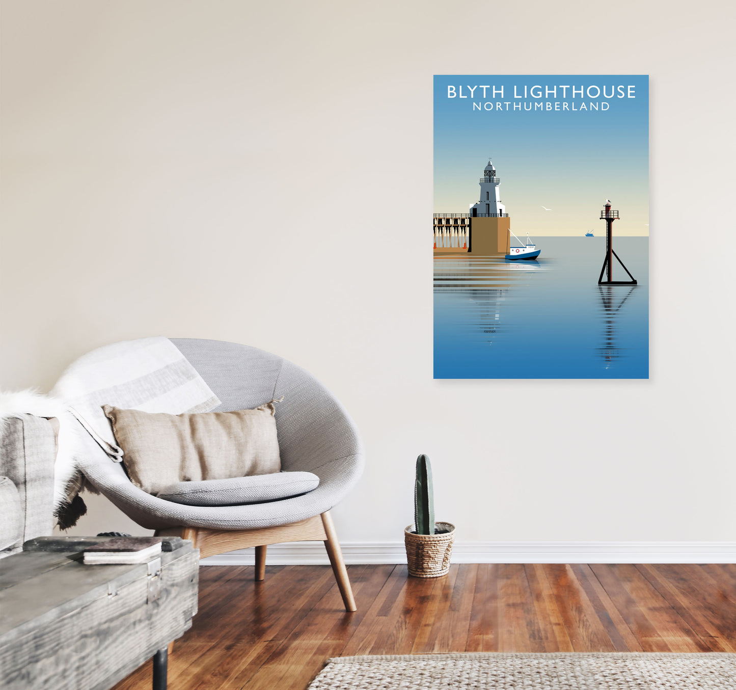 Blyth Lighthouse Northumberland Art Print by Richard O'Neill A1 Black Frame