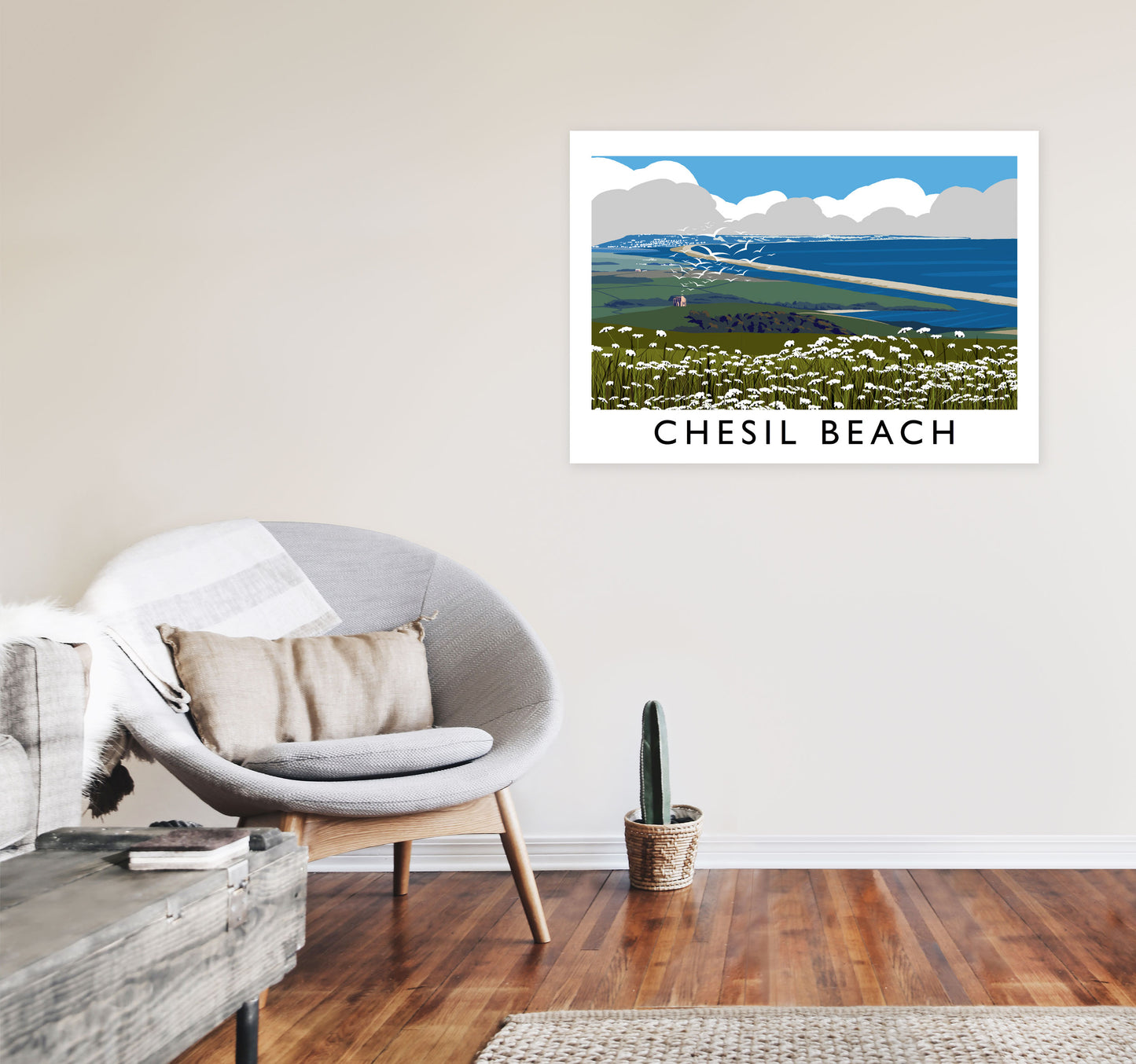 Chesil Beach Framed Digital Art Print by Richard O'Neill A1 Black Frame