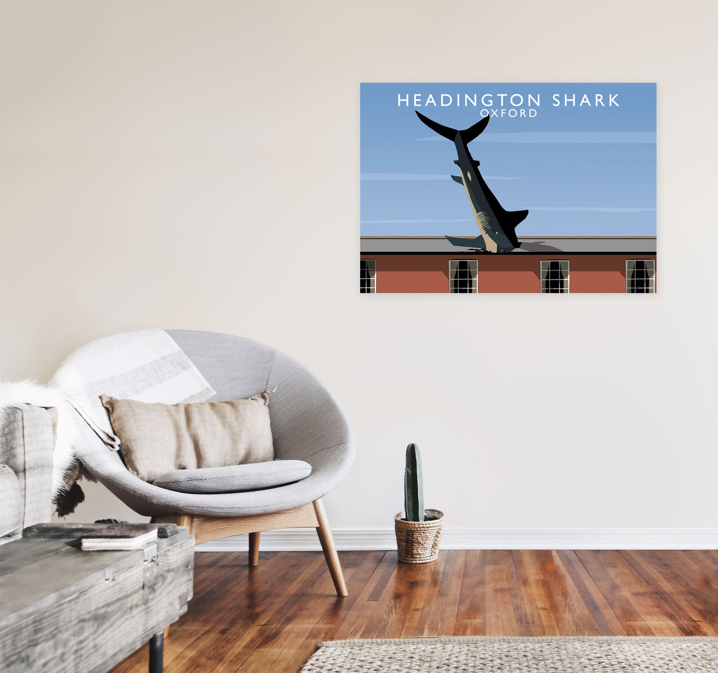 Headington Shark Oxford Travel Art Print by Richard O'Neill, Framed Wall Art A1 Black Frame
