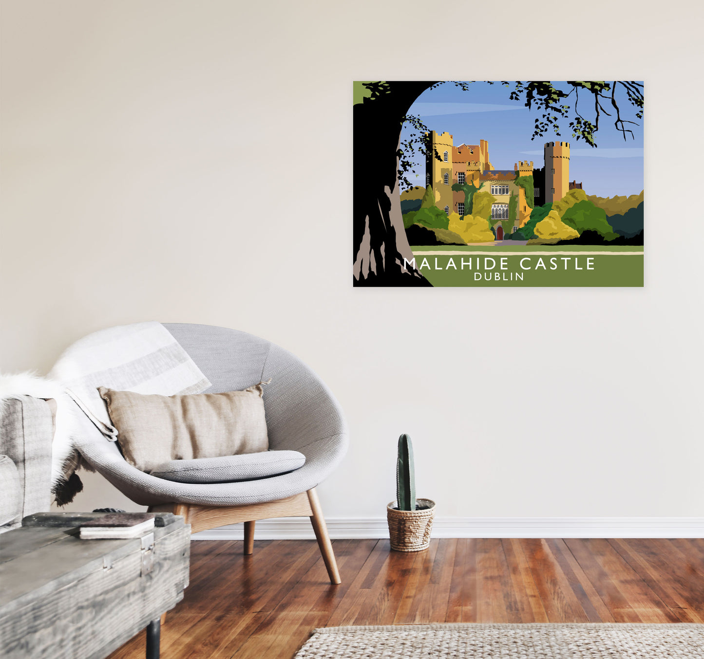 Malahide Castle Dublin Travel Art Print by Richard O'Neill, Framed Wall Art A1 Black Frame