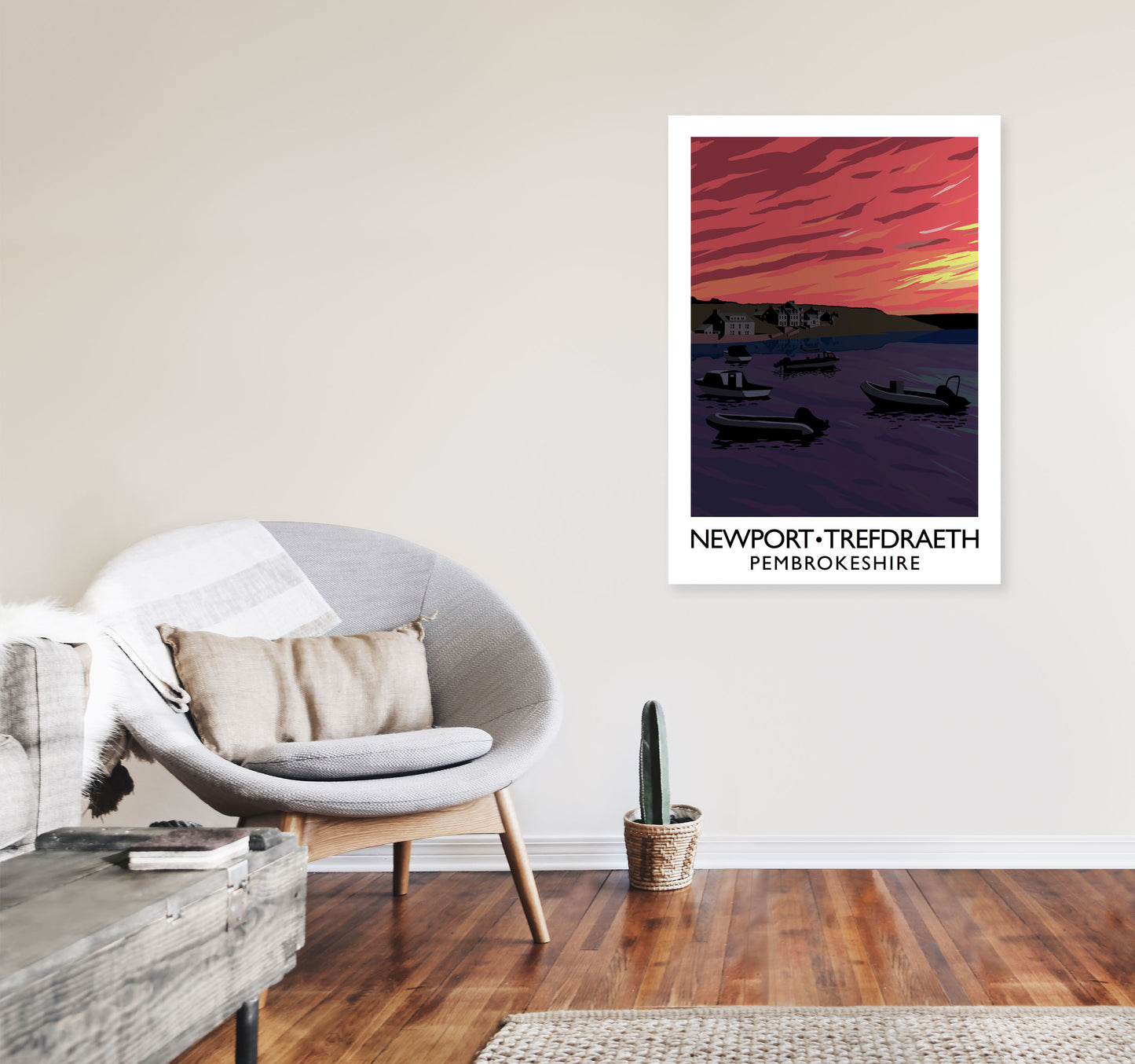 Newport Trefdraeth Pembrokeshire Travel Art Print by Richard O'Neill A1 Black Frame