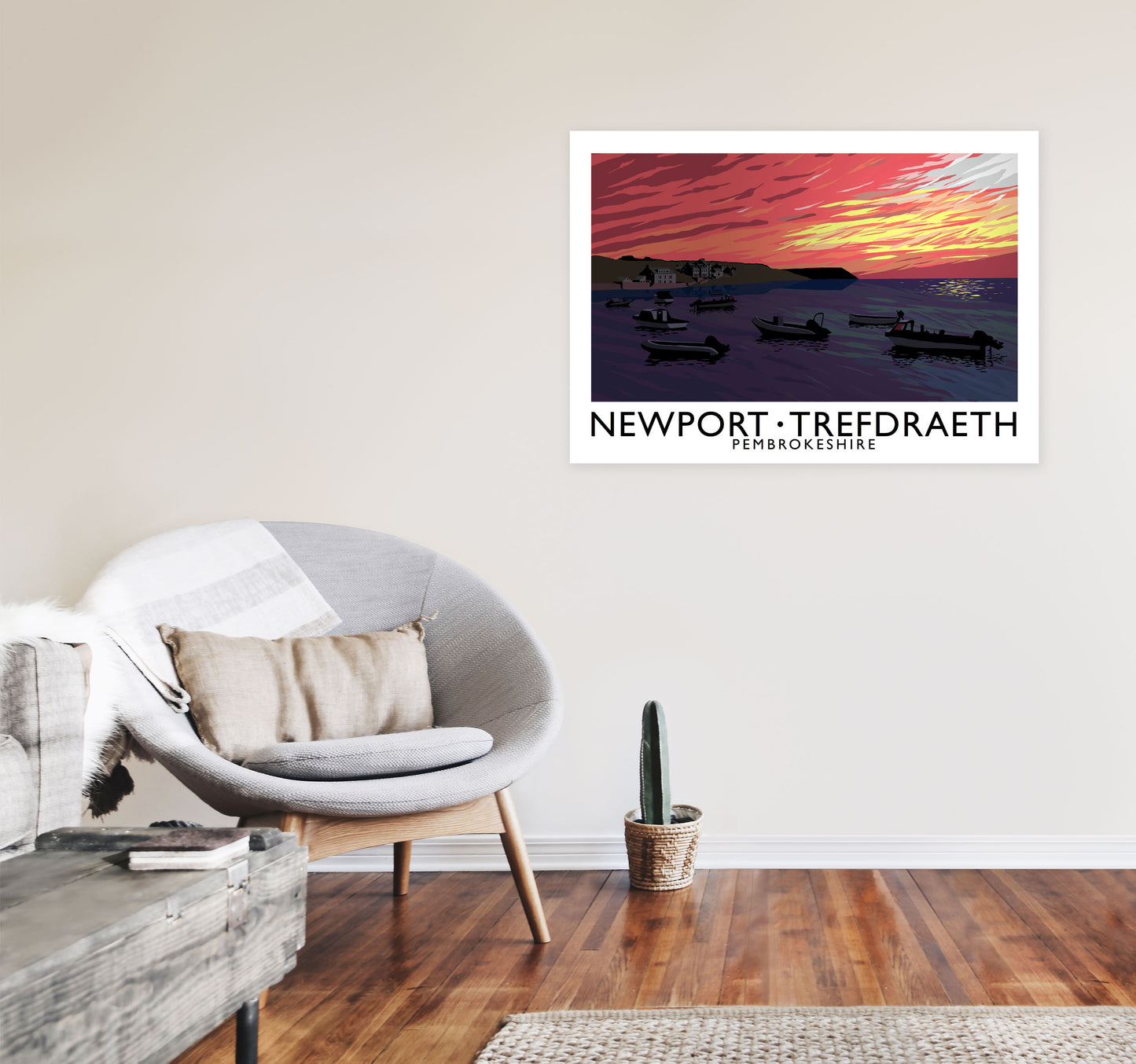 Newport Trefdraeth Pembrokeshire Travel Art Print by Richard O'Neill A1 Black Frame