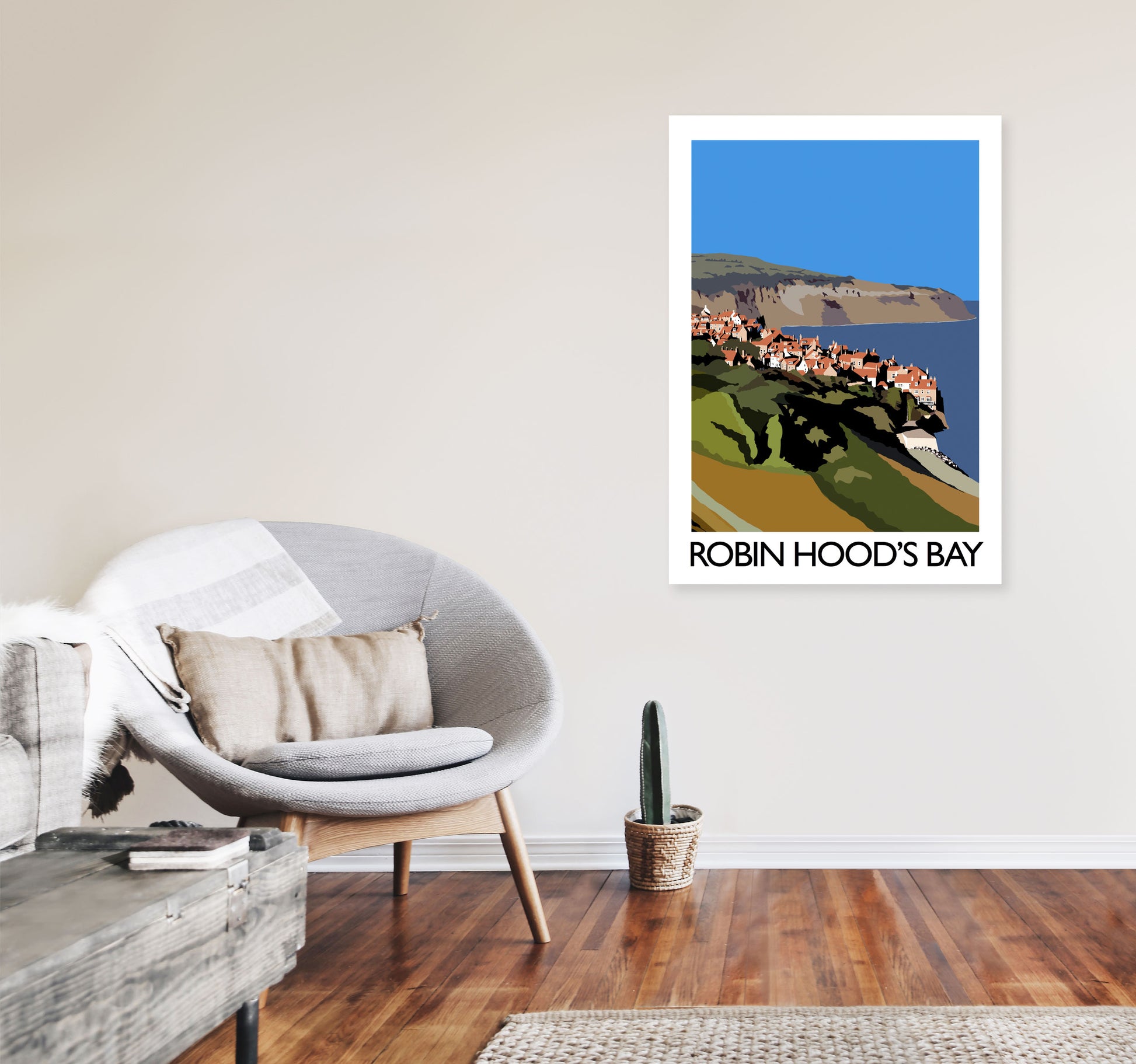 Robin Hood's Bay Travel Art Print by Richard O'Neill, Framed Wall Art A1 Black Frame