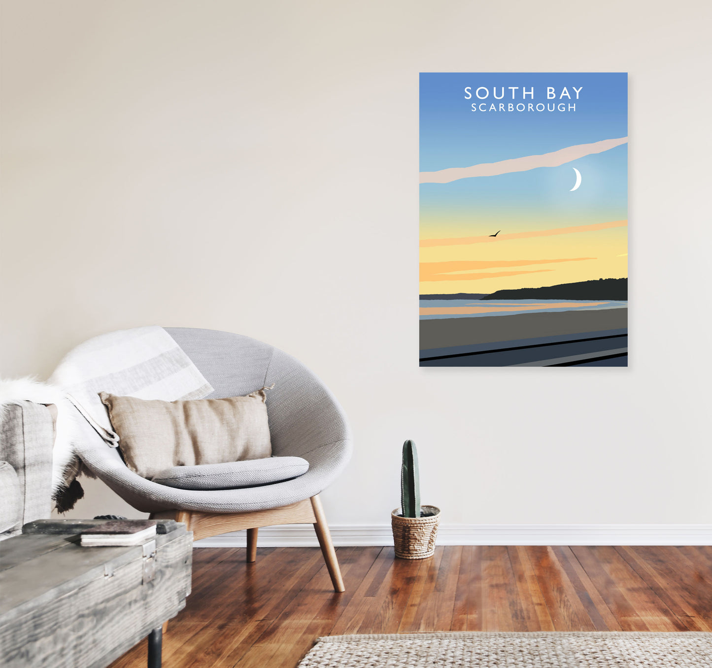 South Bay Scarborough Art Print by Richard O'Neill, Framed Wall Art A1 Black Frame