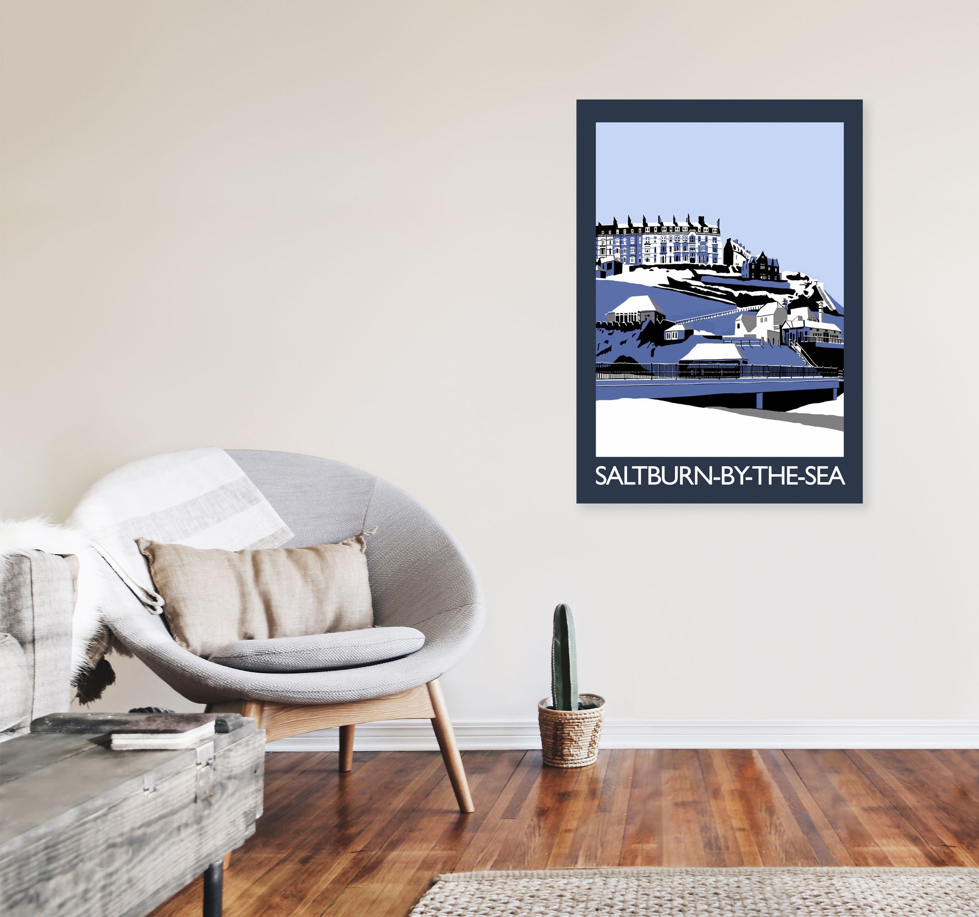 Saltburn-by-the-sea In Snow Portrait by Richard O'Neill A1 Black Frame