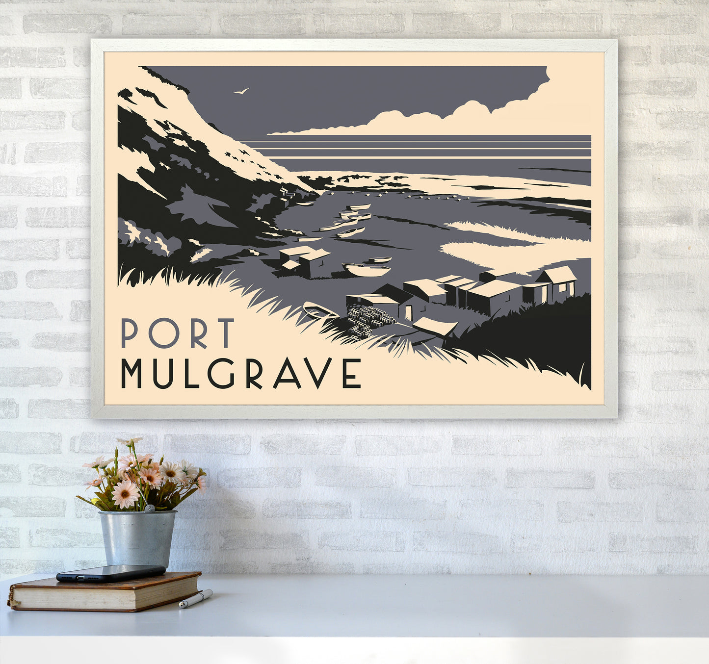 Port Mulgrave Travel Art Print by Richard O'Neill A1 Oak Frame