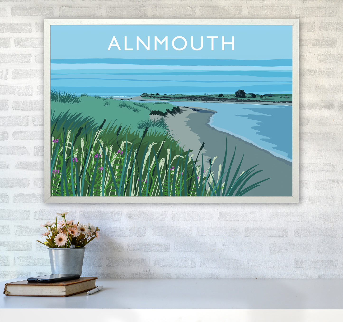 Alnmouth Travel Art Print by Richard O'Neill A1 Oak Frame