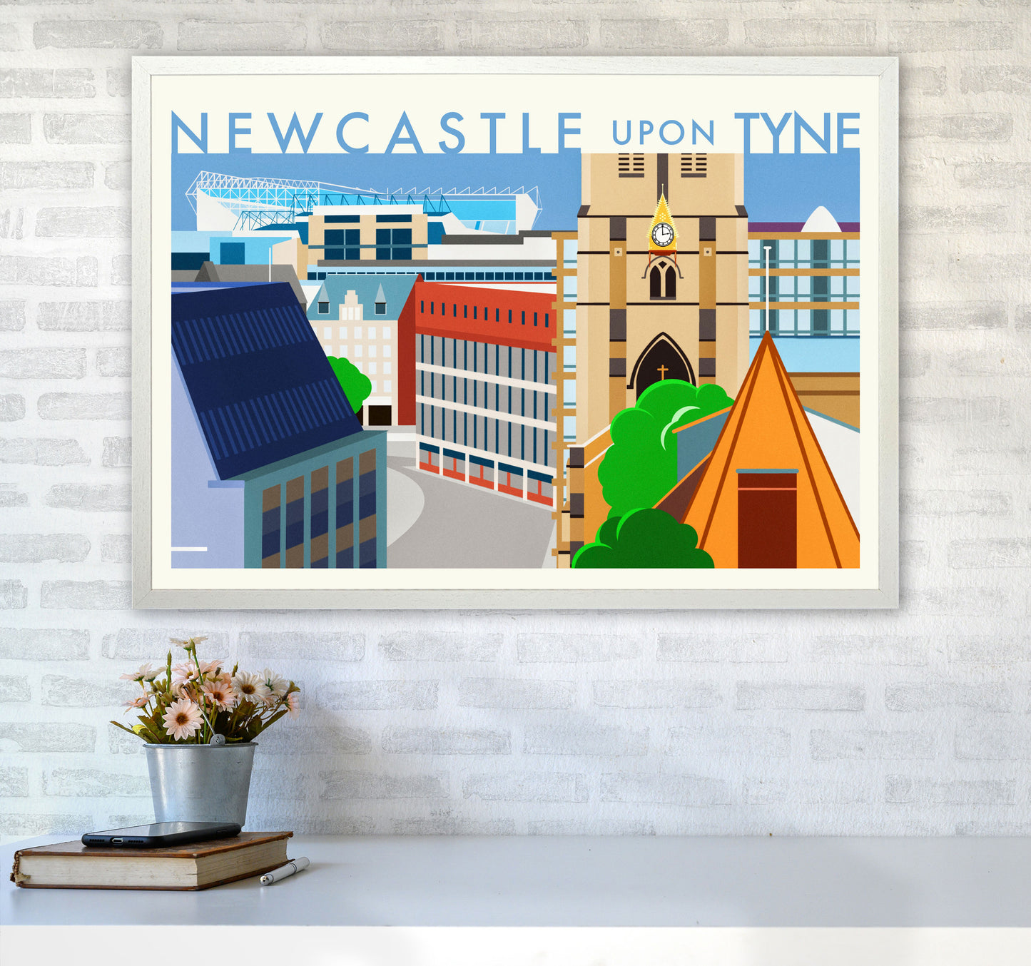 Newcastle upon Tyne 2 (Day) landscape Travel Art Print by Richard O'Neill A1 Oak Frame