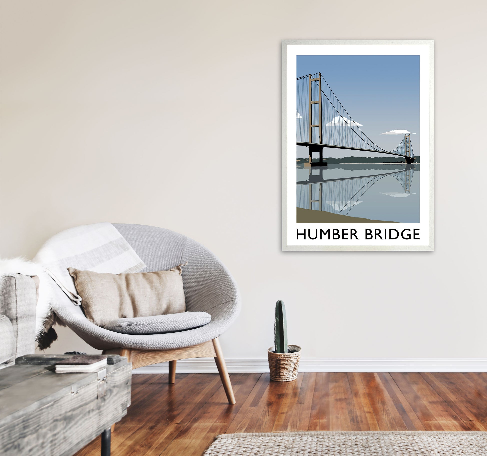 Humber Bridge Framed Digital Art Print by Richard O'Neill A1 Oak Frame
