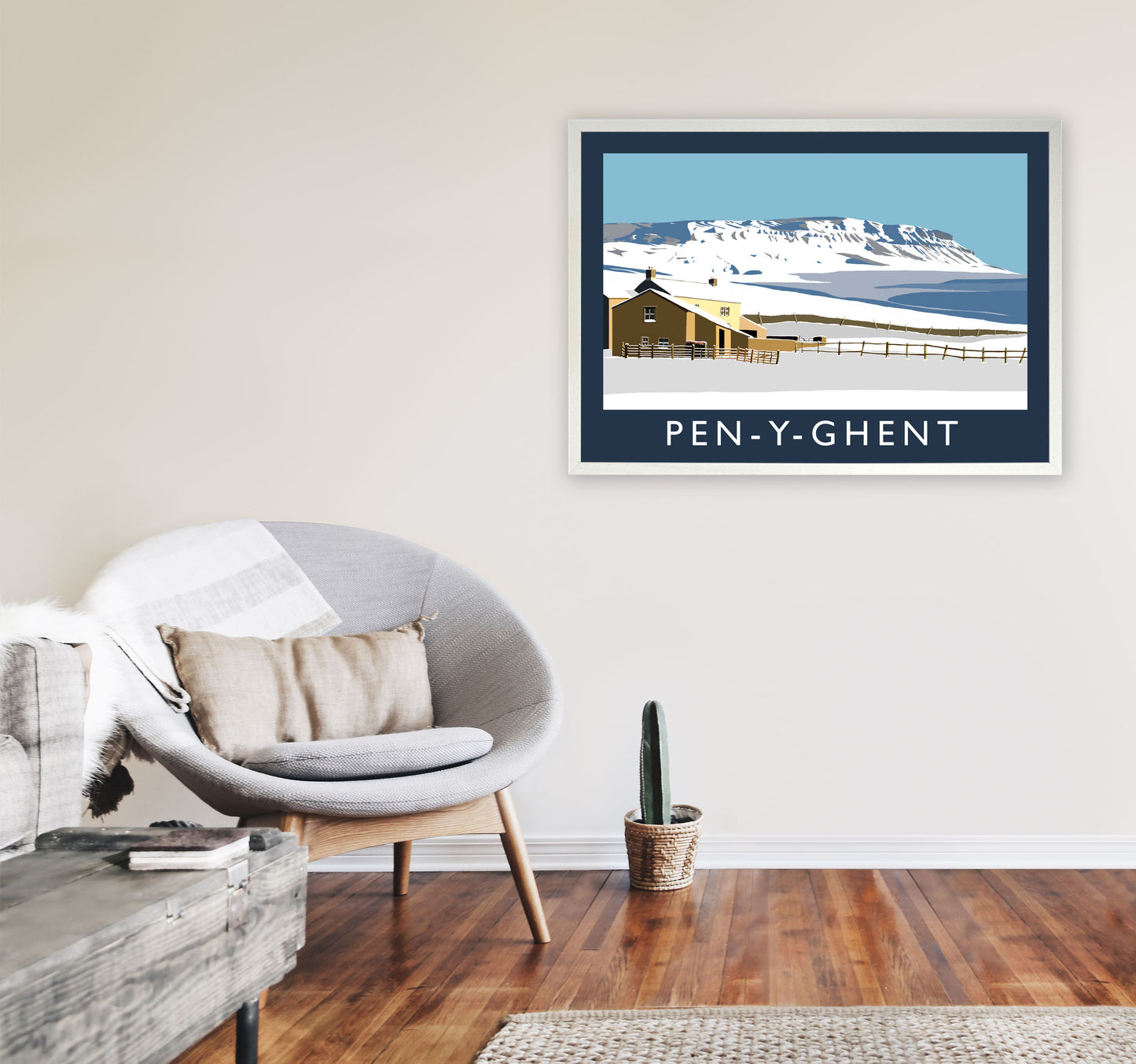 Pen-Y-Ghent by Richard O'Neill Yorkshire Art Print, Vintage Travel Poster A1 Oak Frame