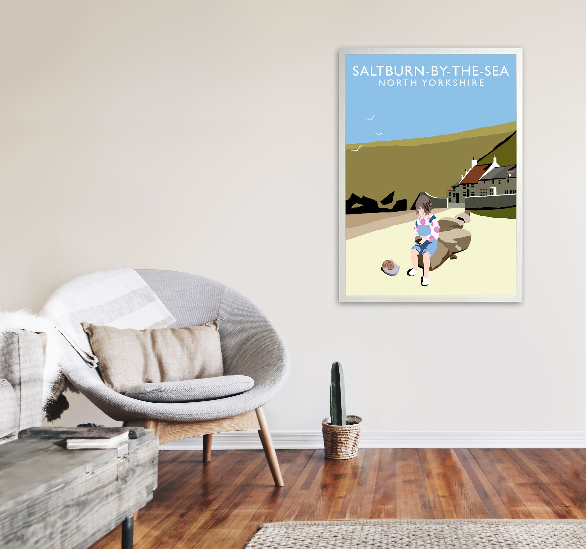 Saltburn-By-The-Sea North Yorkshire Art Print by Richard O'Neill A1 Oak Frame