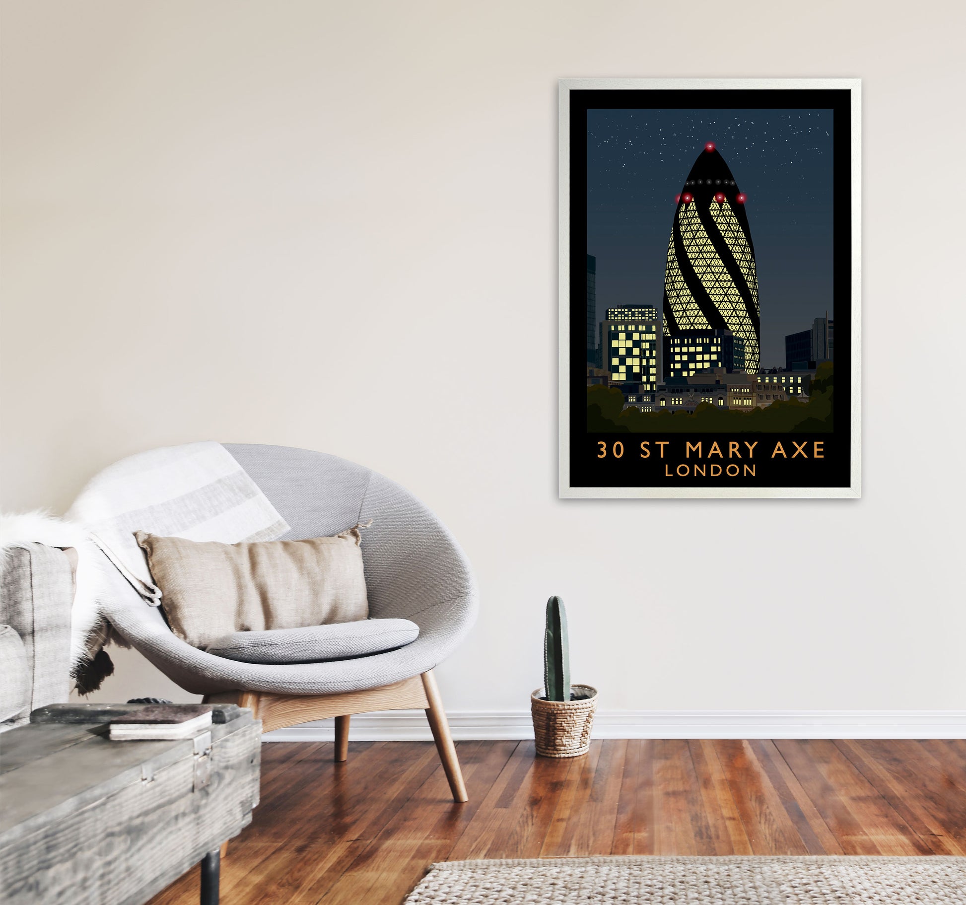 30 St Mary Axe London Travel Art Print by Richard O'Neill A1 Oak Frame