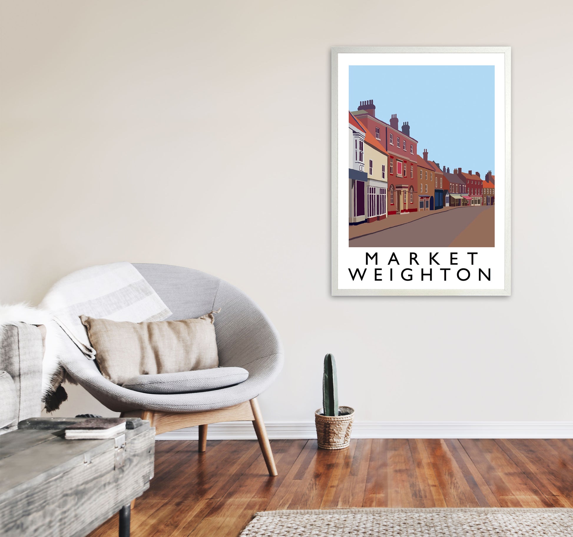 Market Weighton by Richard O'Neill Yorkshire Art Print, Vintage Travel Poster A1 Oak Frame