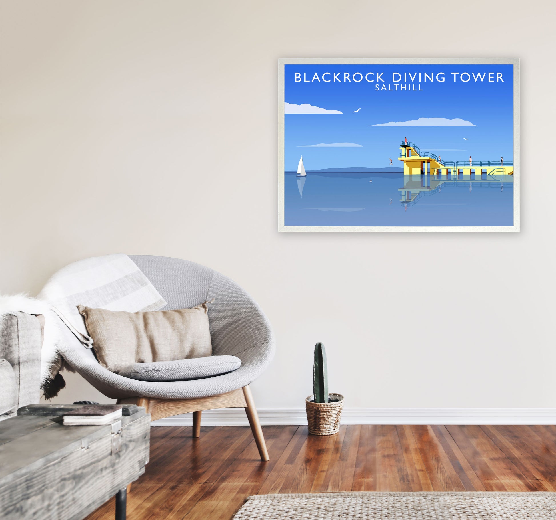 Blackrock Diving Tower (Landscape) by Richard O'Neill A1 Oak Frame