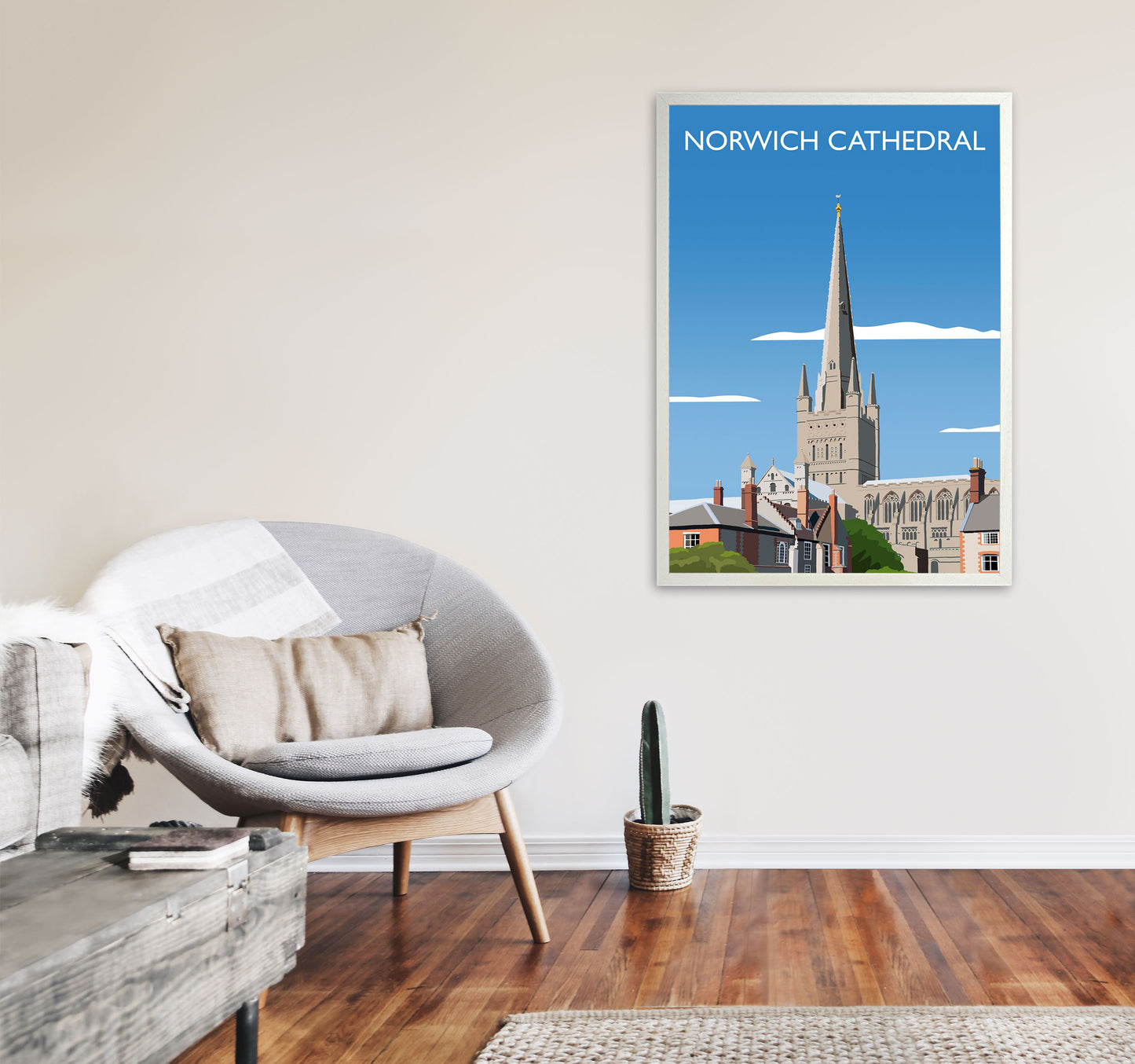 Norwich Cathedral Art Print by Richard O'Neill A1 Oak Frame